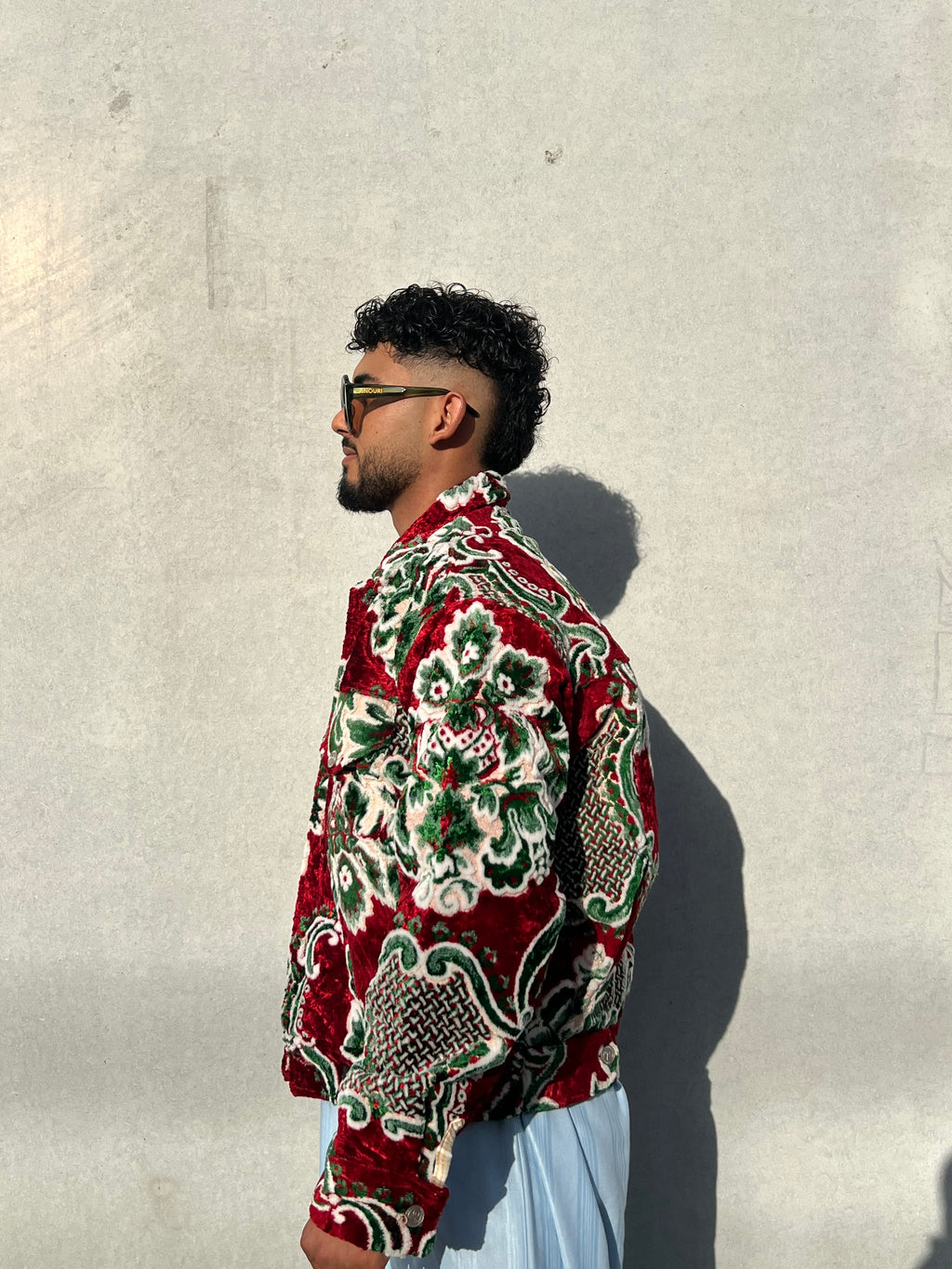 Moroccan hand made with unique design red and green color ,  carpet Jacket UNISEX