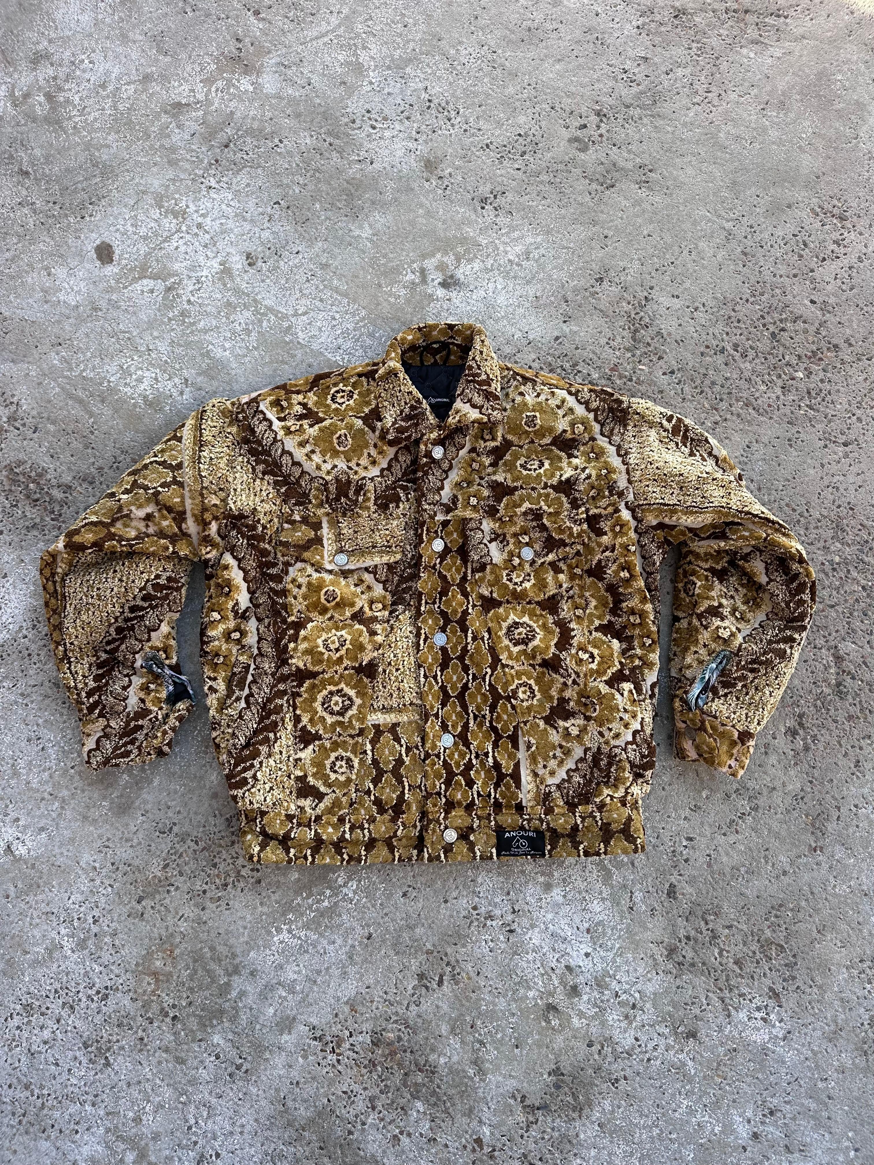 Moroccan hand made with unique yellow and brown design carpet Jacket UNISEX