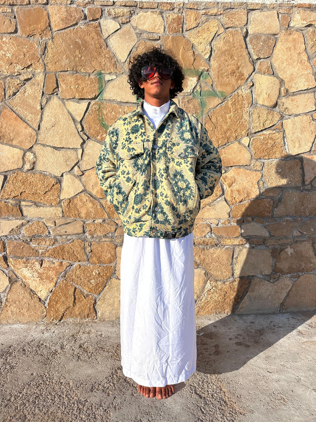 Moroccan hand made with unique blue and yellow color,  carpet Jacket UNISEX