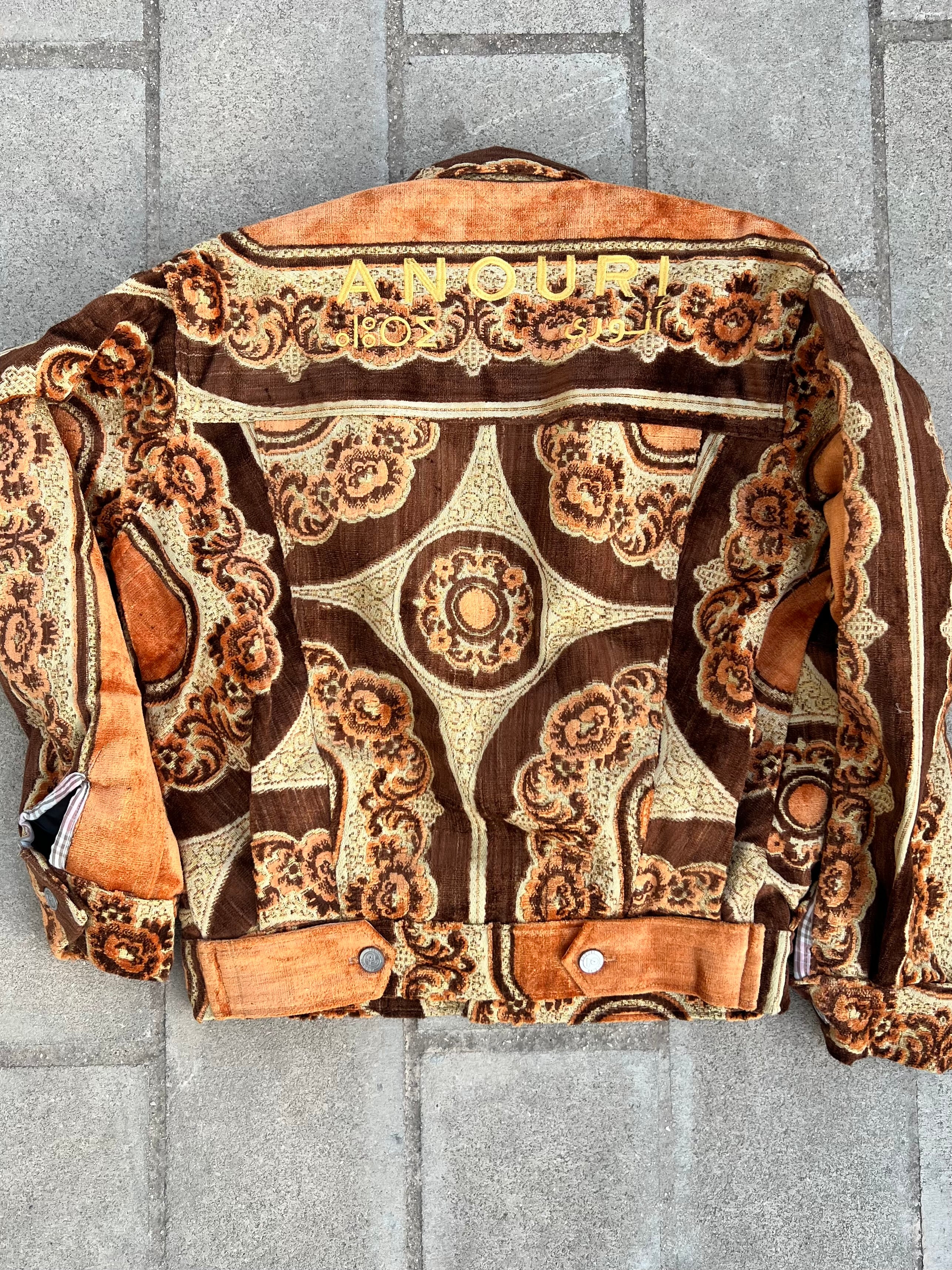 Moroccan hand made with unique light orange color,  carpet Jacket UNISEX