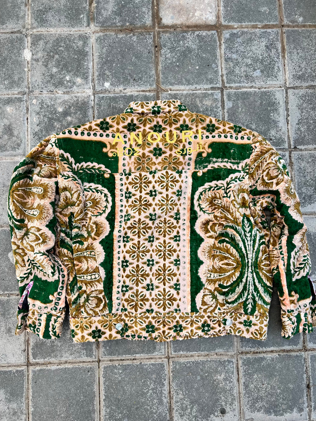 Moroccan hand made with unique green and yellow color,  carpet Jacket UNISEX