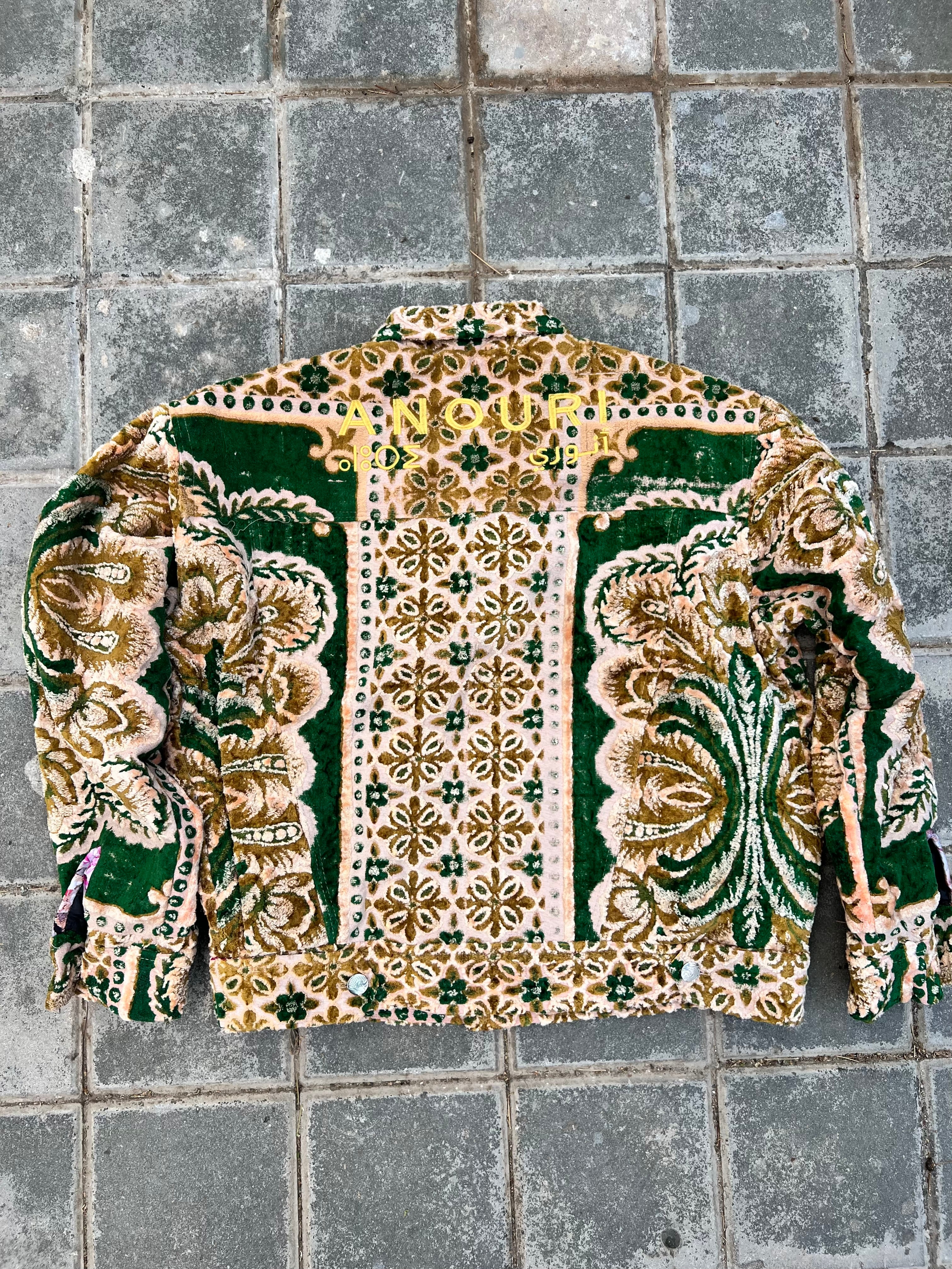 Moroccan hand made with unique green and yellow color,  carpet Jacket UNISEX
