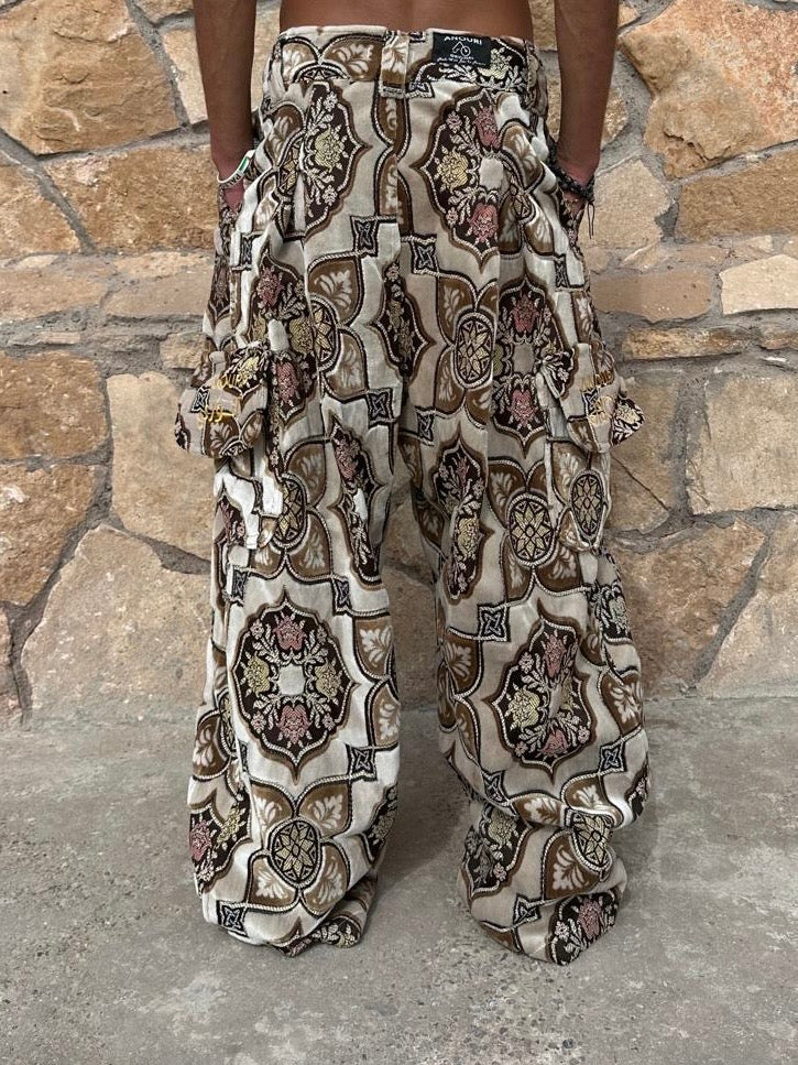 Anouris Original PANT with wide legs with two pockets  side brown print “Carpet” UNISEX