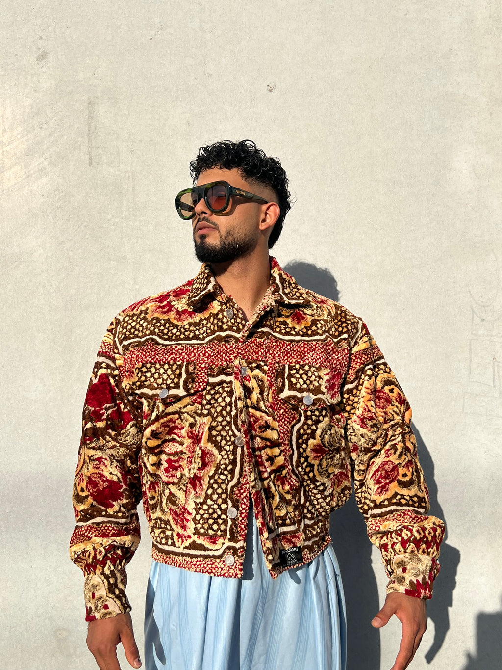 Moroccan hand made with unique red and yellow color,  carpet Jacket UNISEX