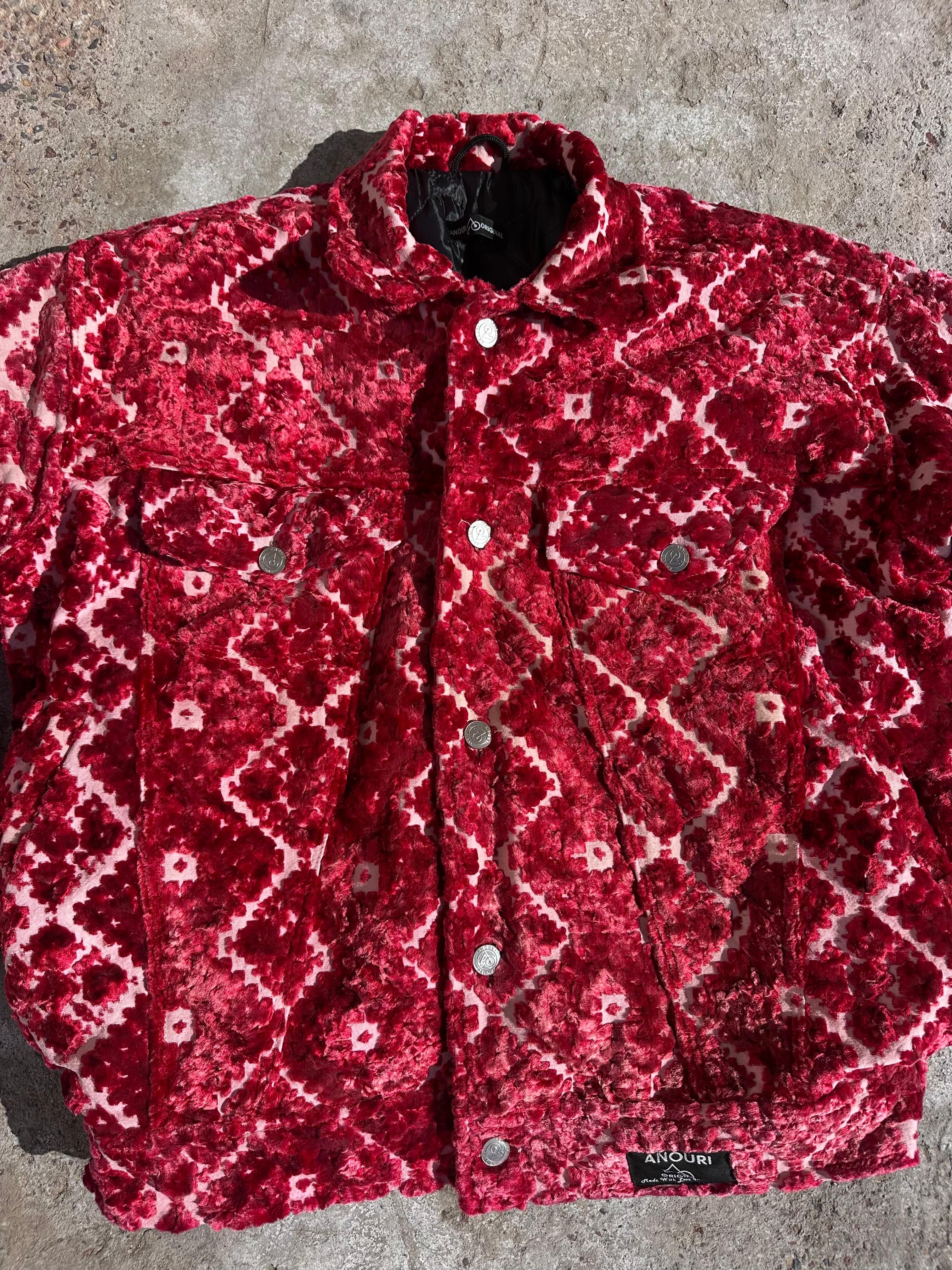 Moroccan hand made with unique unique red color,  carpet Jacket UNISEX