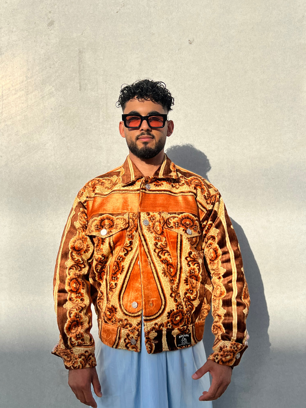 Moroccan hand made with unique light orange color,  carpet Jacket UNISEX