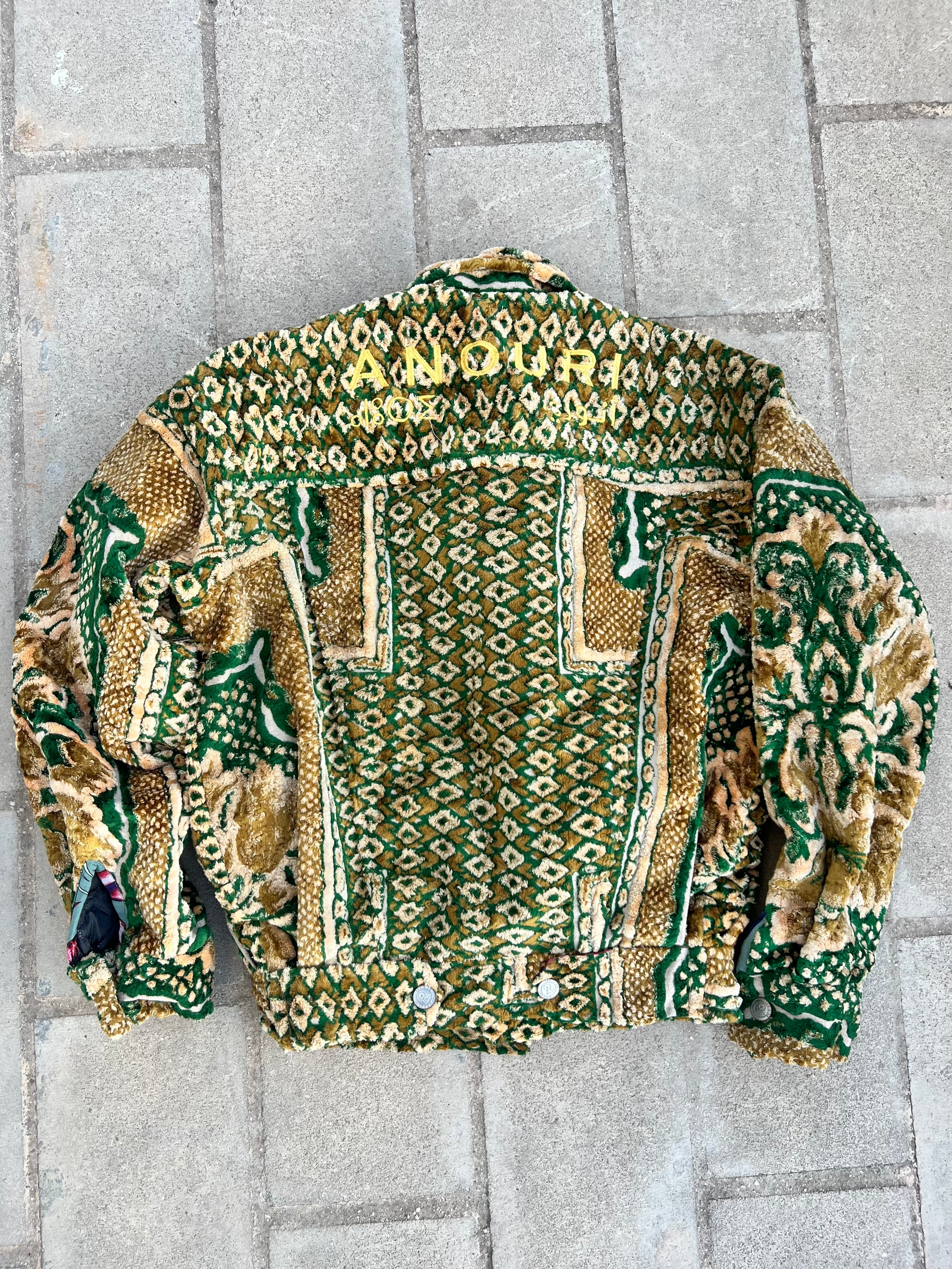 Moroccan hand made with unique green and yellow color,  carpet Jacket UNISEX