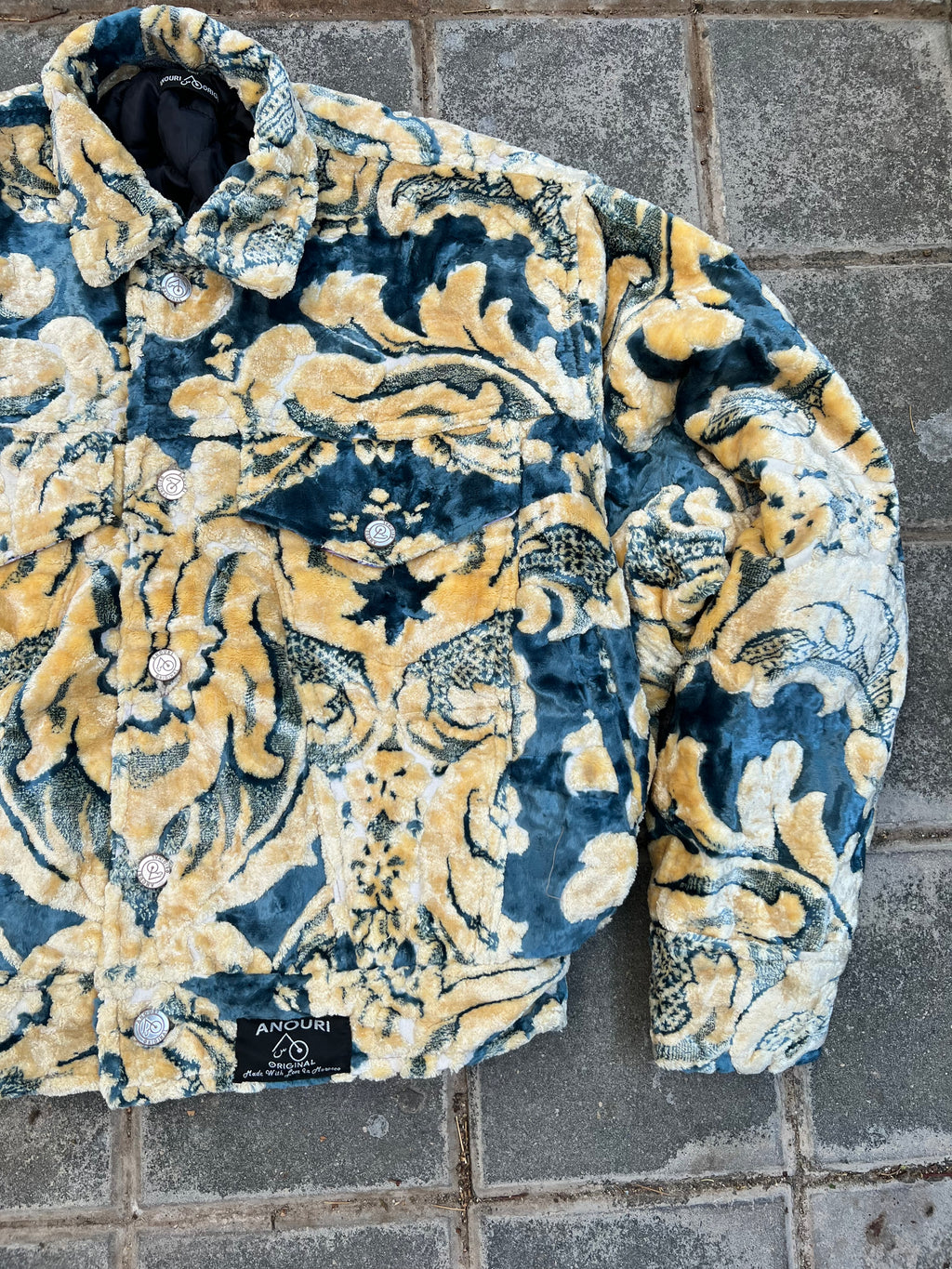Moroccan hand made with unique yellow and blue color,  carpet Jacket UNISEX