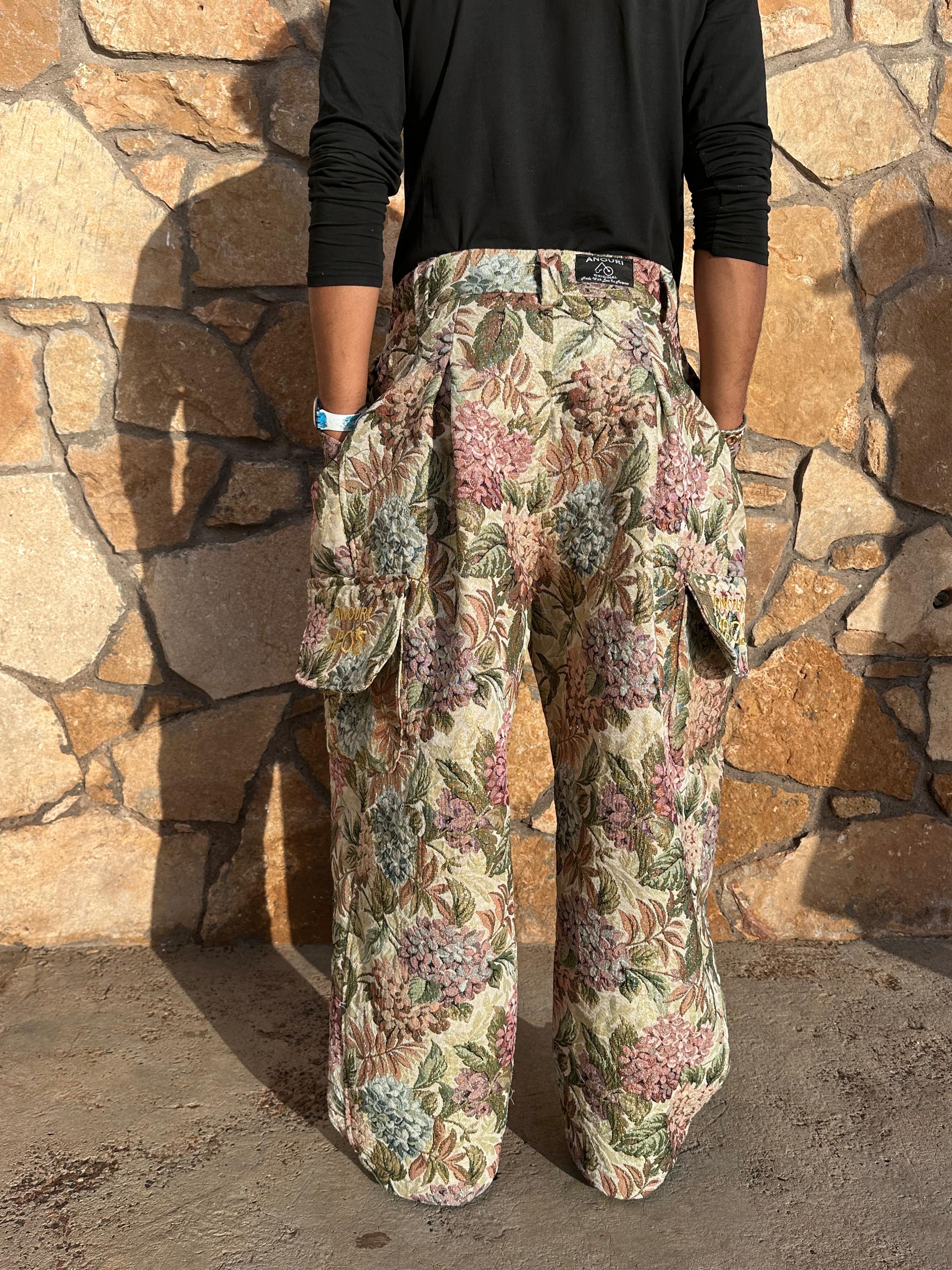 Anouris Original PANT with wide legs with two pockets  side unique colorful flower print “Carpet” UNISEX