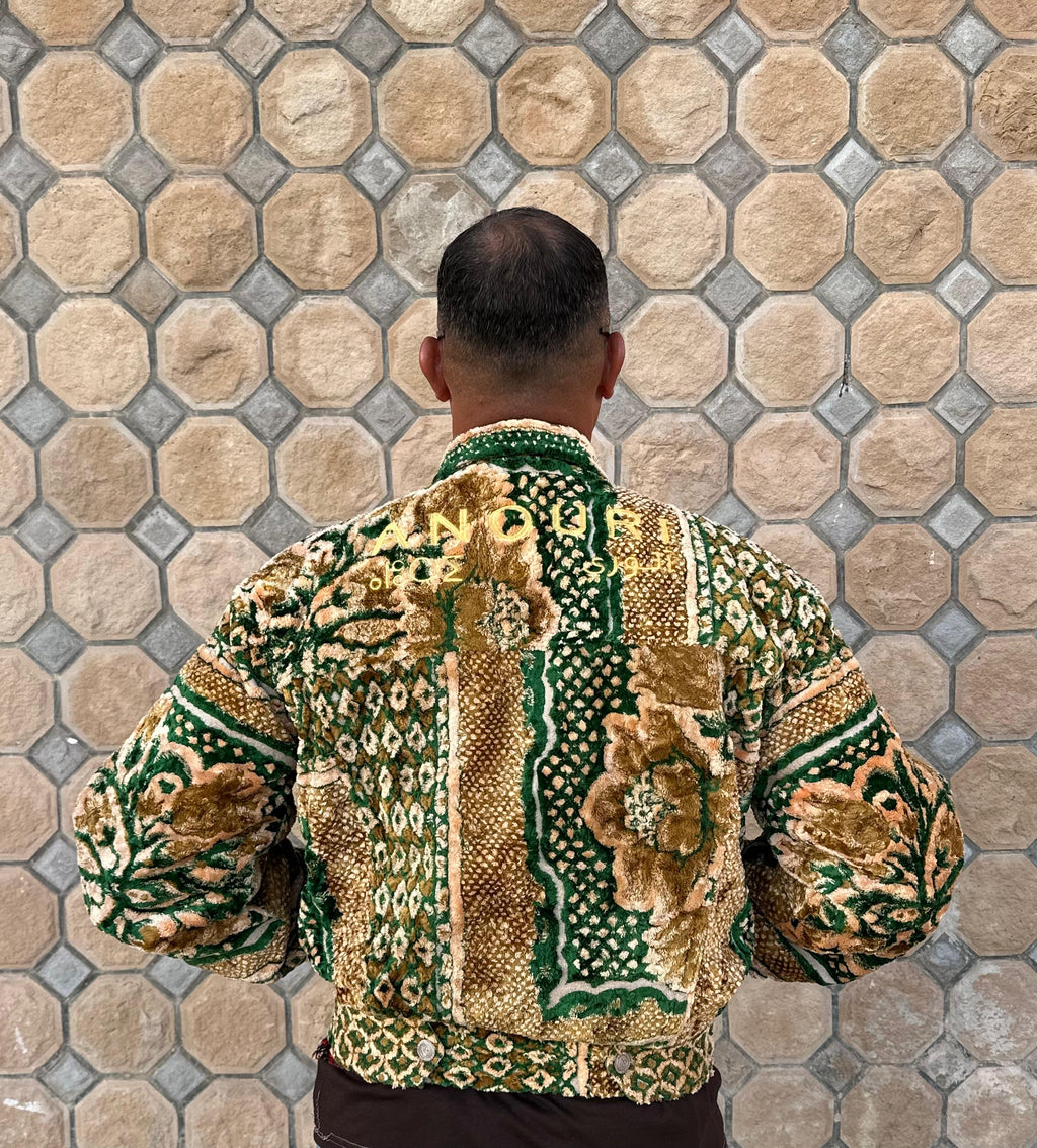 Moroccan hand made green with unique design carpet Jacket UNISEX