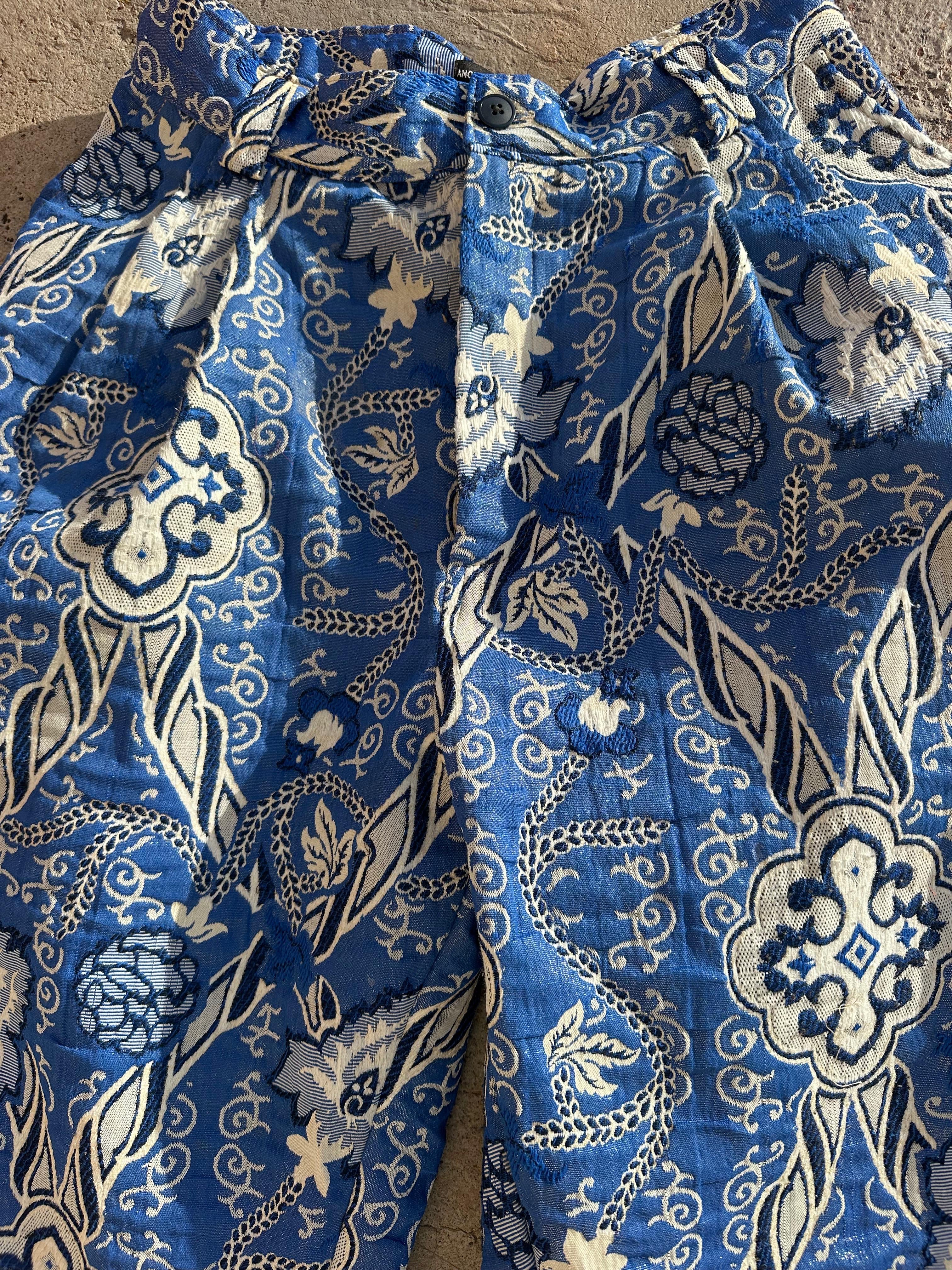 Anouris Original PANT with wide legs with two pockets  side unique light blue print “Carpet” UNISEX