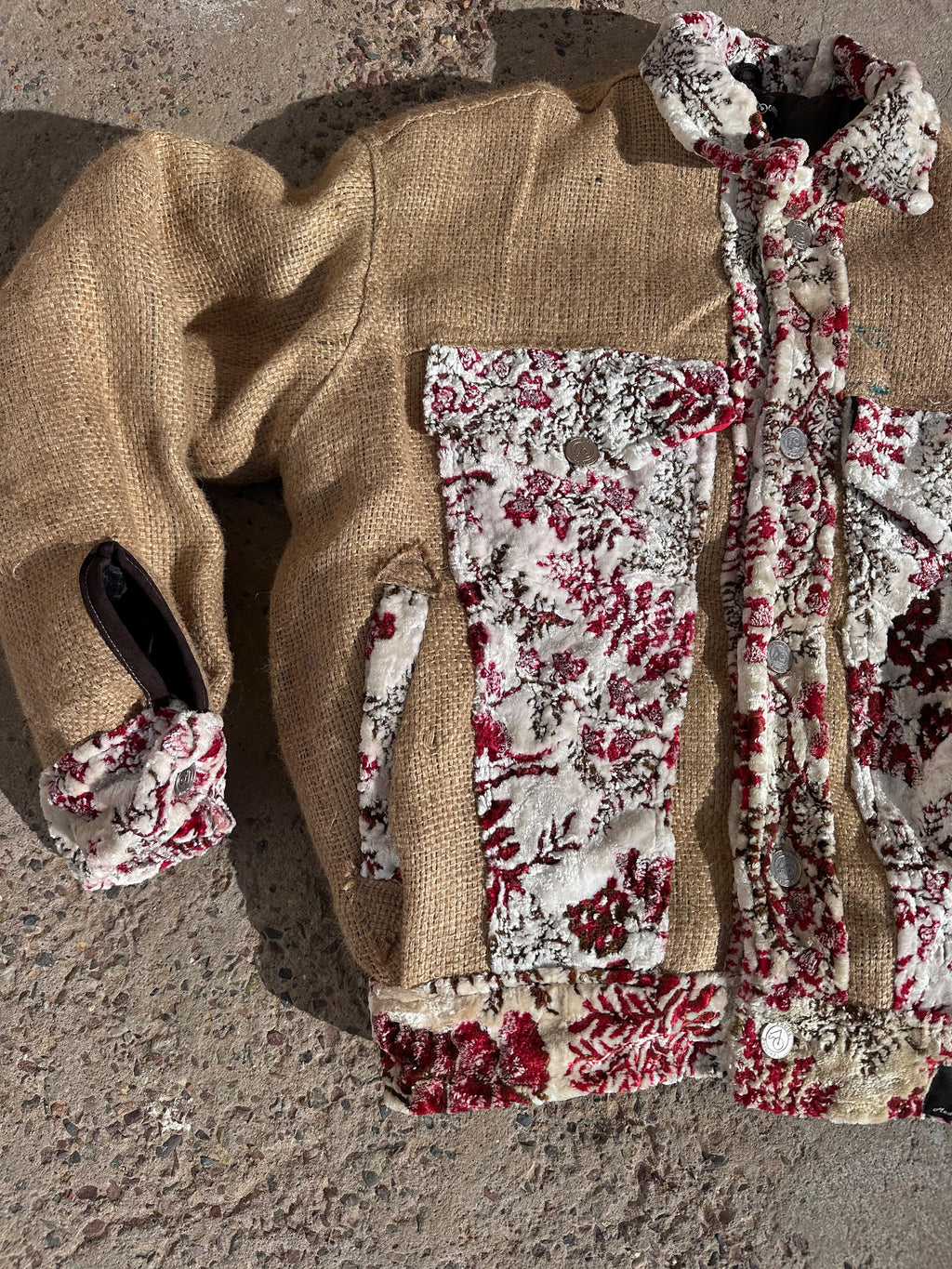 Moroccan hand made white and red burlap Jacket UNISEX