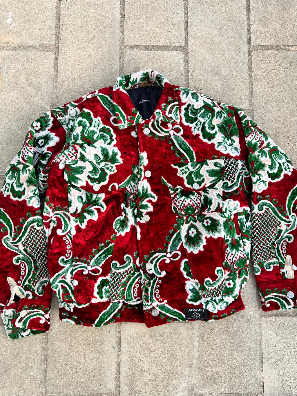 Moroccan hand made with unique design red and green color ,  carpet Jacket UNISEX