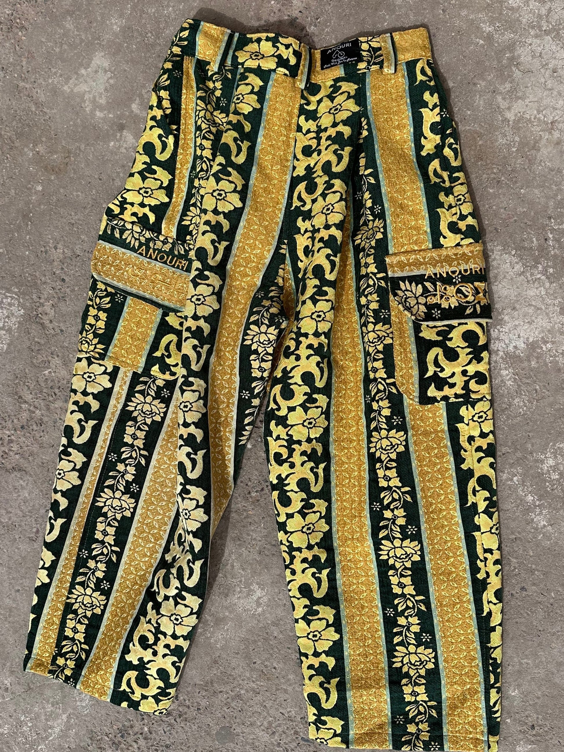 Anouris Original PANT with wide legs with two pockets  side yellow and green print “Carpet” UNISEX