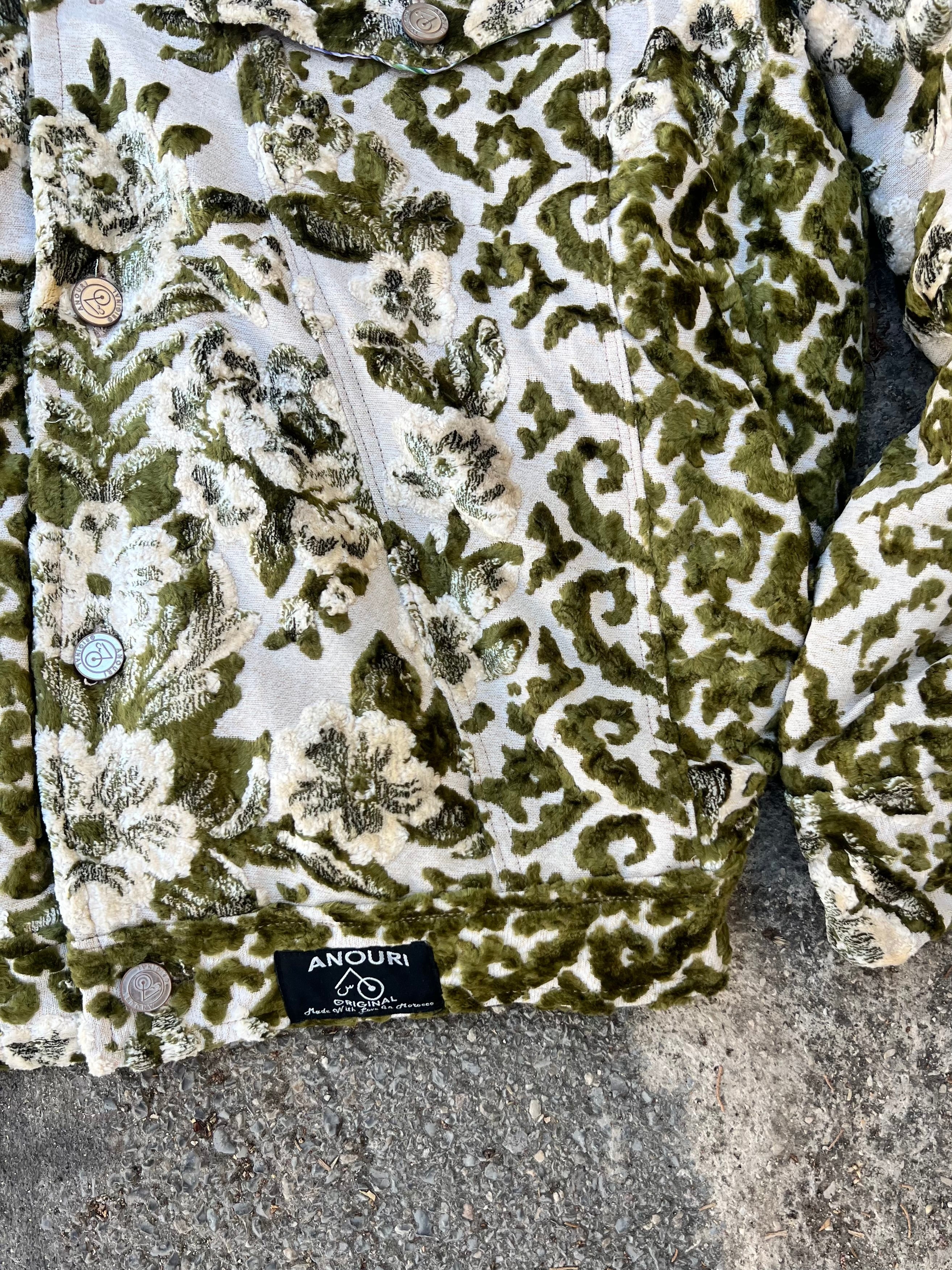 Moroccan hand made with unique green and white color ,  carpet Jacket UNISEX