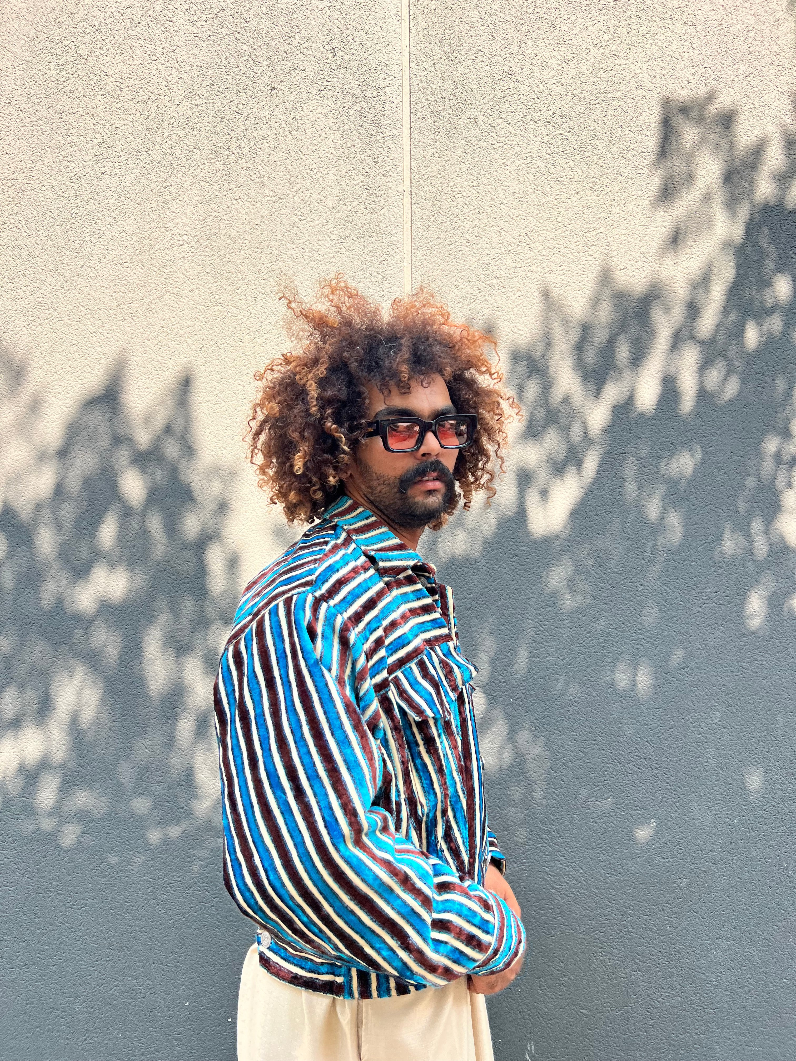Moroccan hand made with unique brown and blue color,  carpet Jacket UNISEX