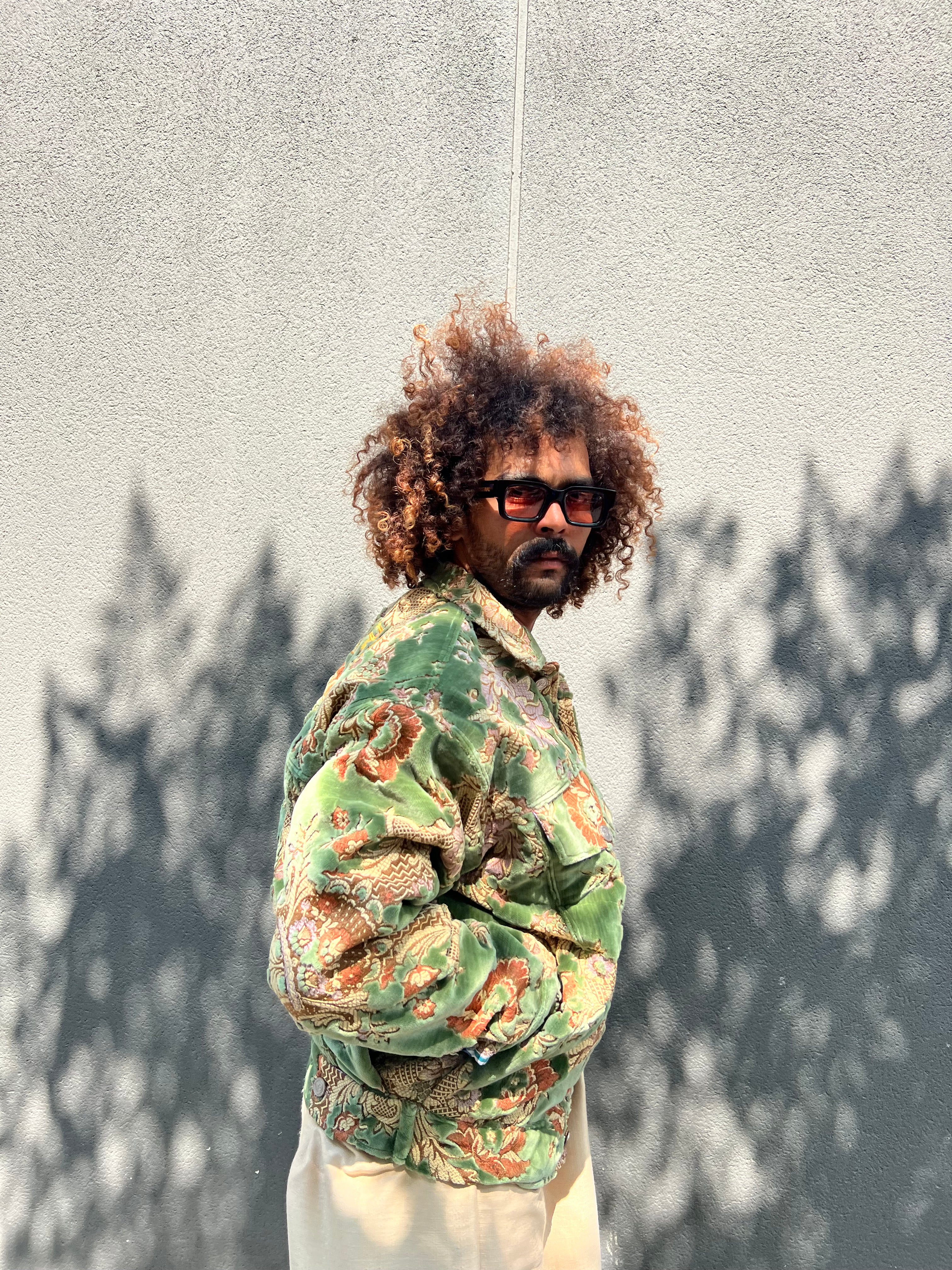 Moroccan hand made with unique design green color ,  carpet Jacket UNISEX