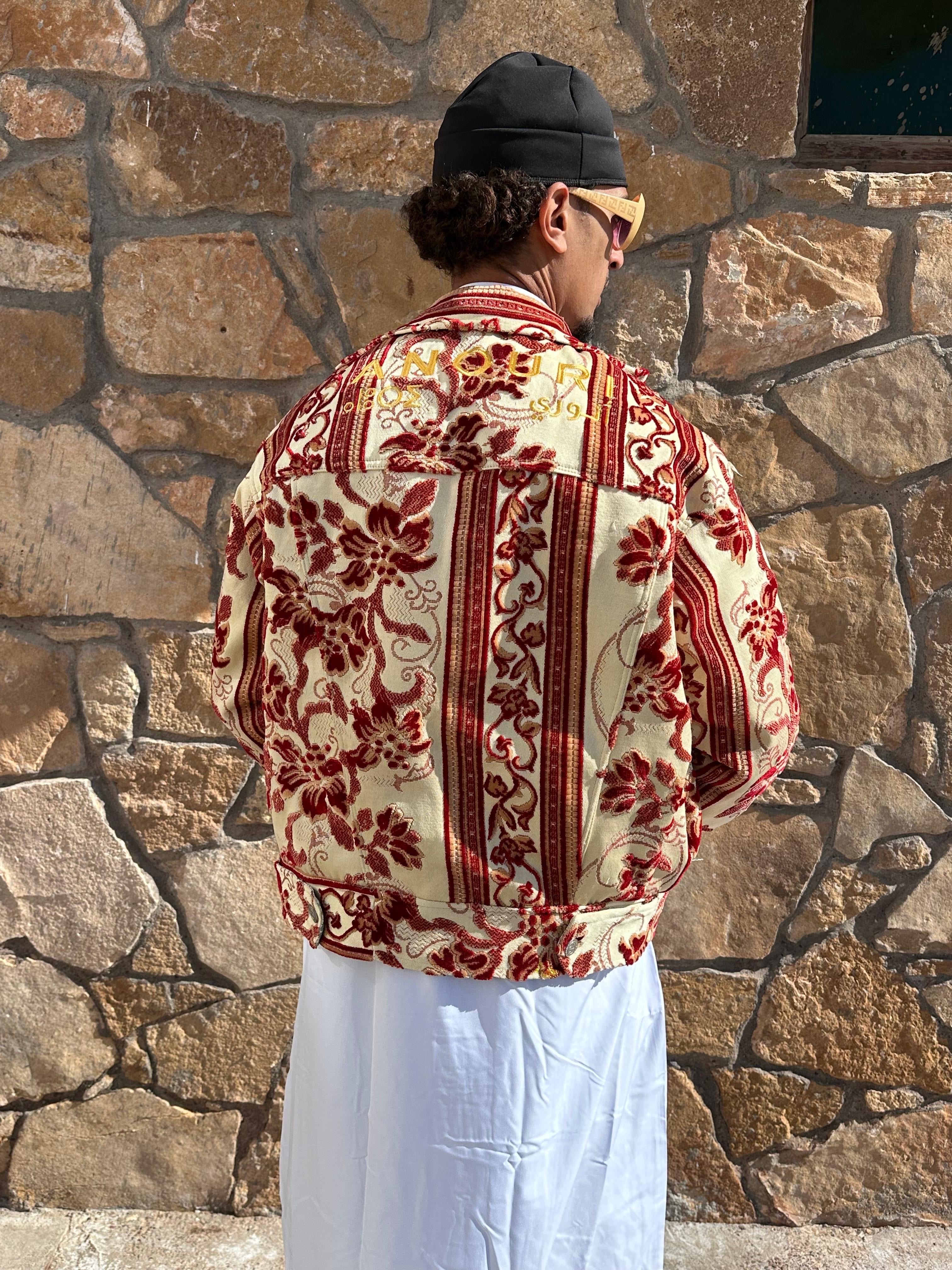 Moroccan hand made with unique unique yellow and red color,  carpet Jacket UNISEX