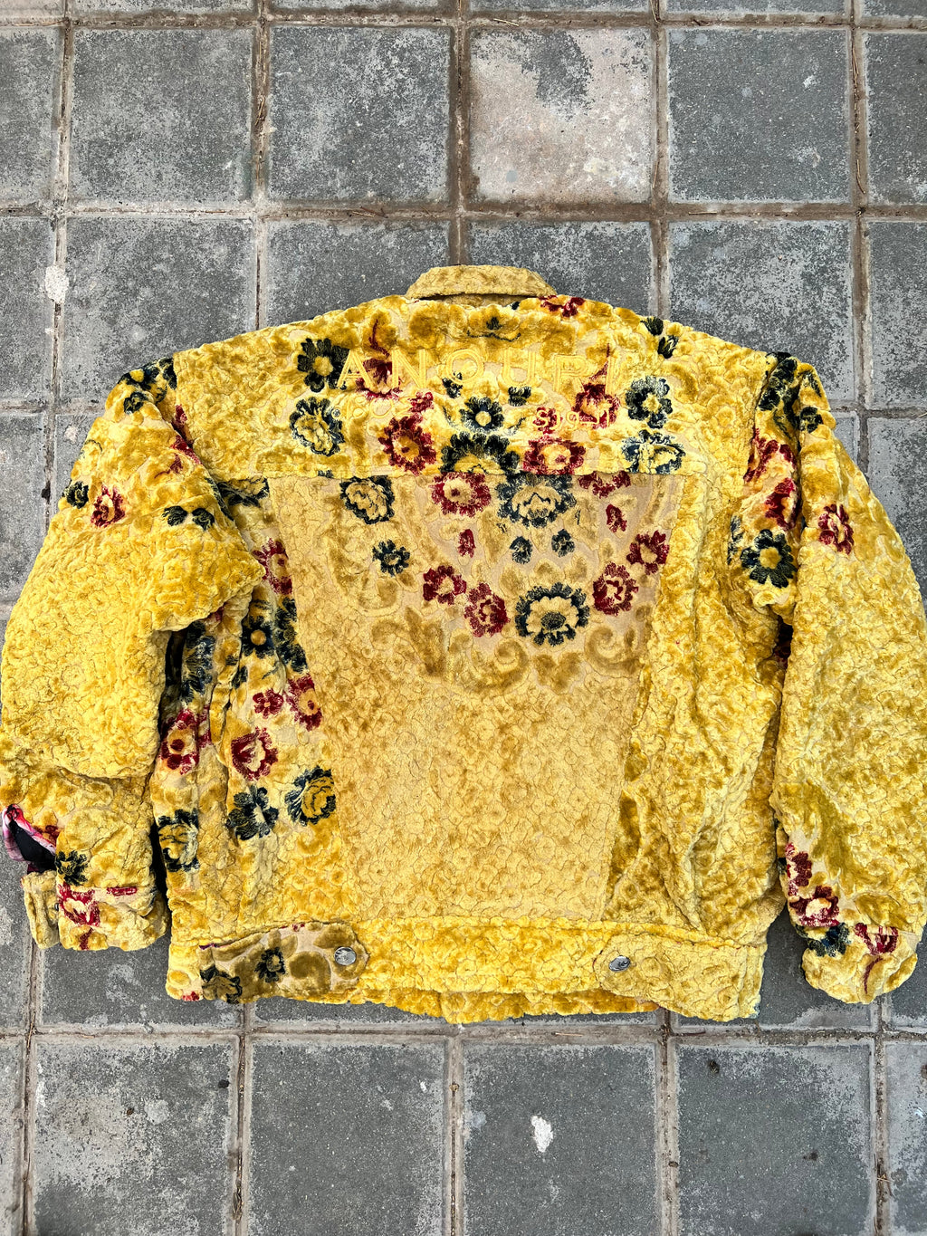 Moroccan hand made with unique flowers and yellow color,  carpet Jacket UNISEX
