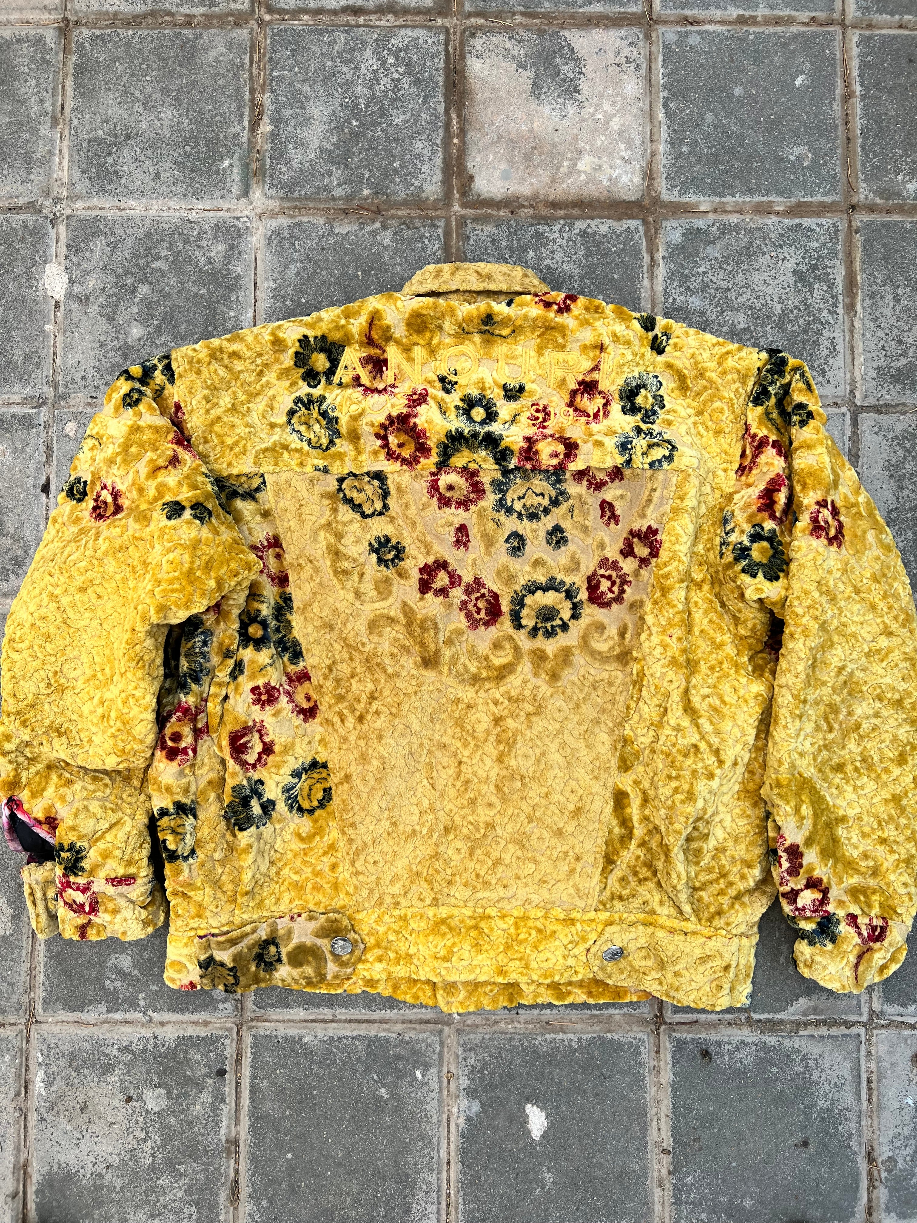 Moroccan hand made with unique flowers and yellow color,  carpet Jacket UNISEX