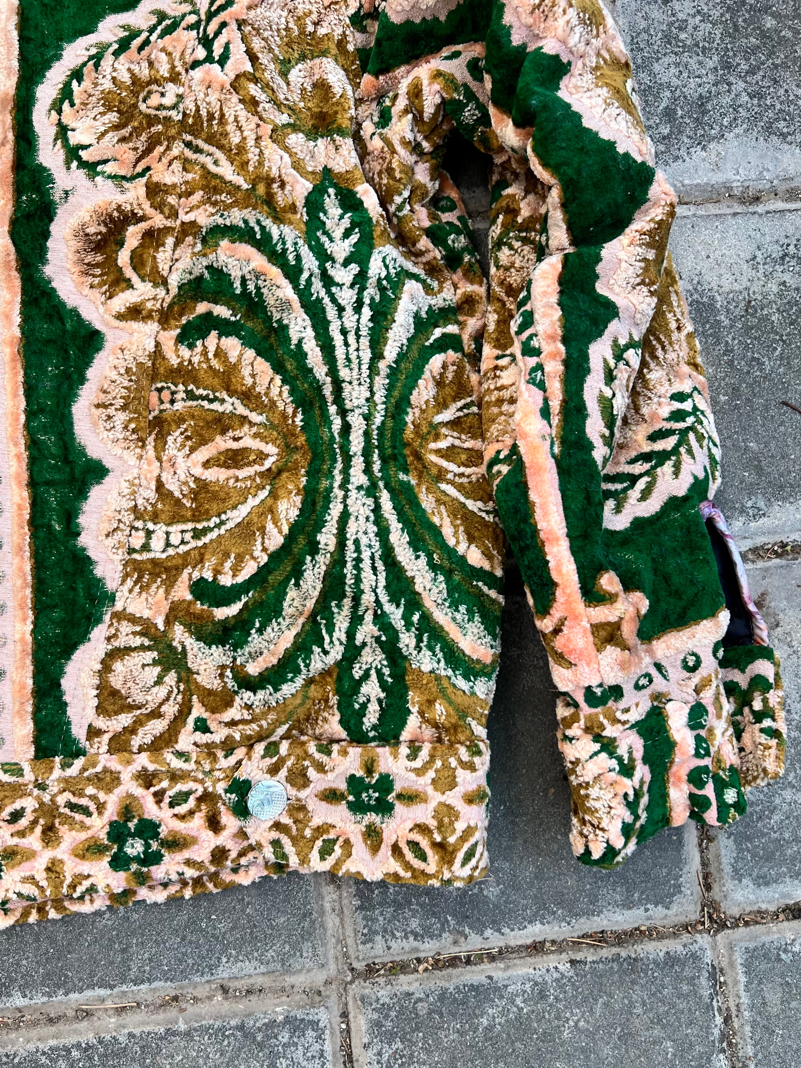 Moroccan hand made with unique green and yellow color,  carpet Jacket UNISEX