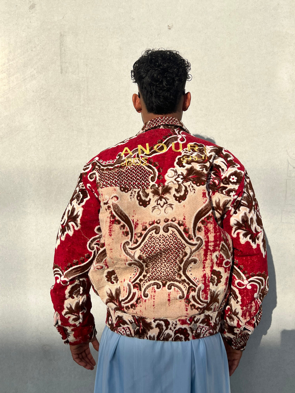 Moroccan hand made with unique red and brown color,  carpet Jacket UNISEX