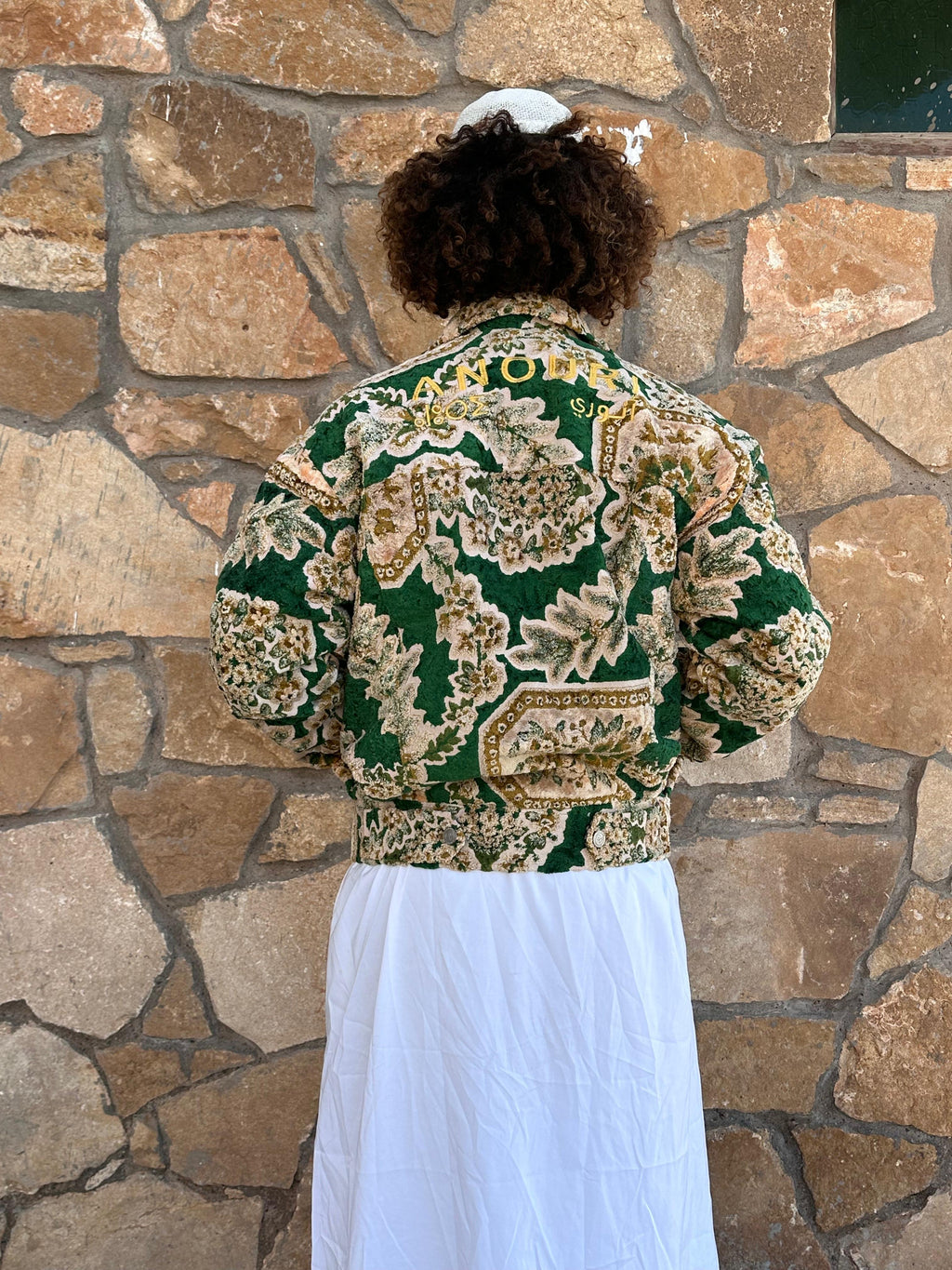 Moroccan hand made with unique yellow and green  design carpet Jacket UNISEX