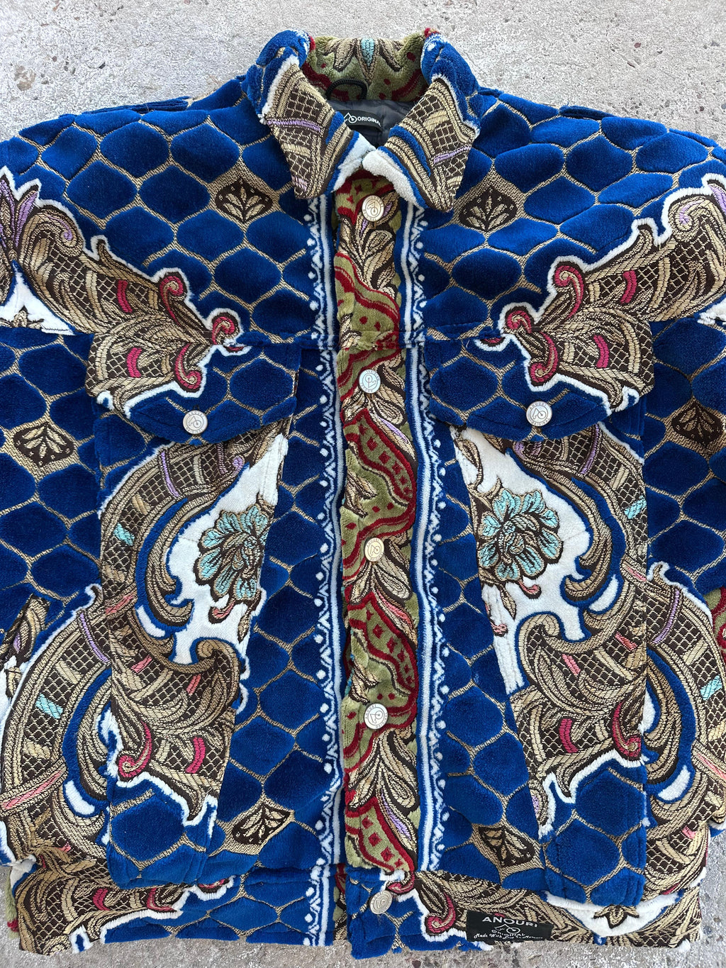 Moroccan hand made with unique blue design carpet Jacket UNISEX