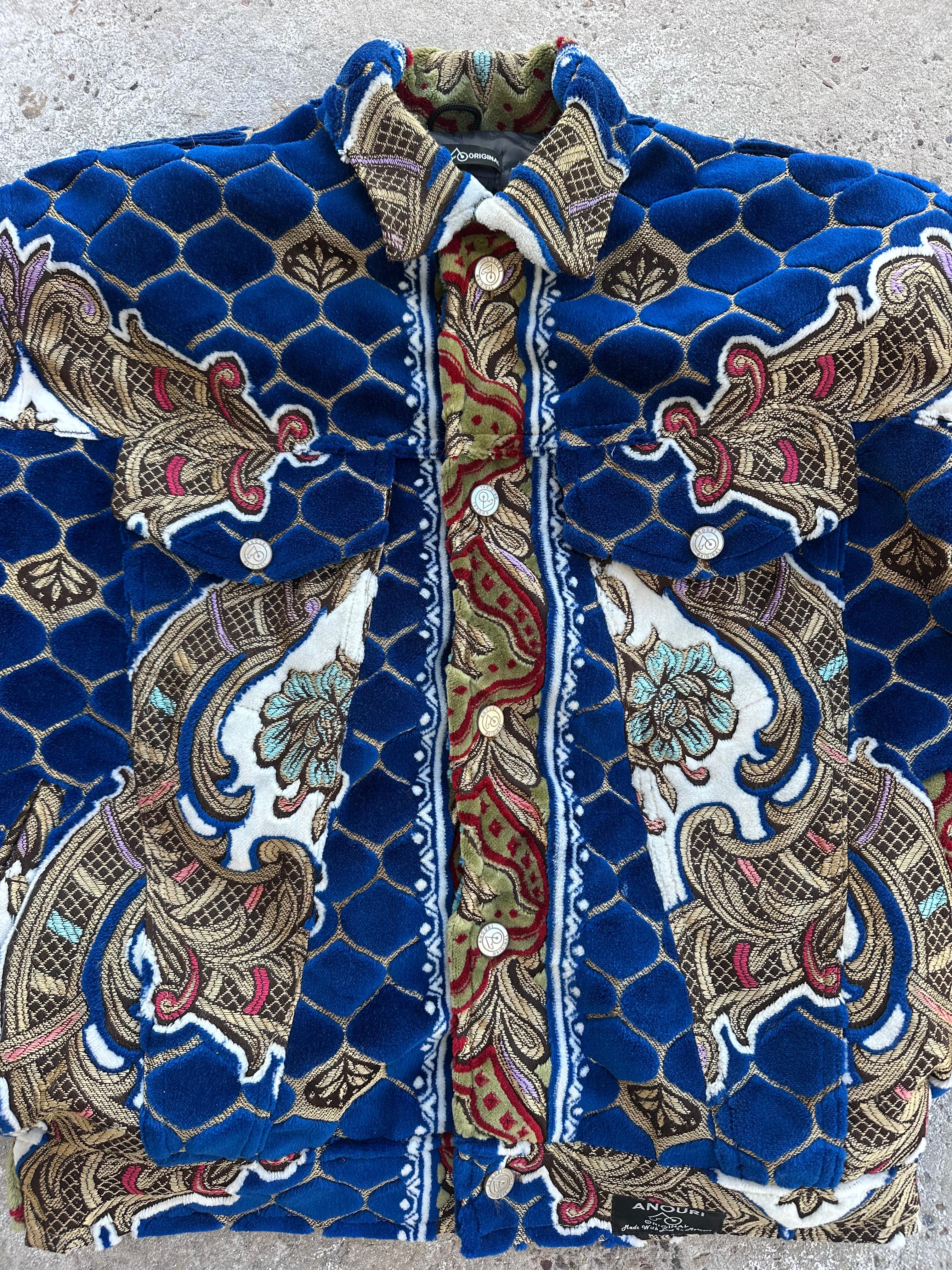 Moroccan hand made with unique blue design carpet Jacket UNISEX