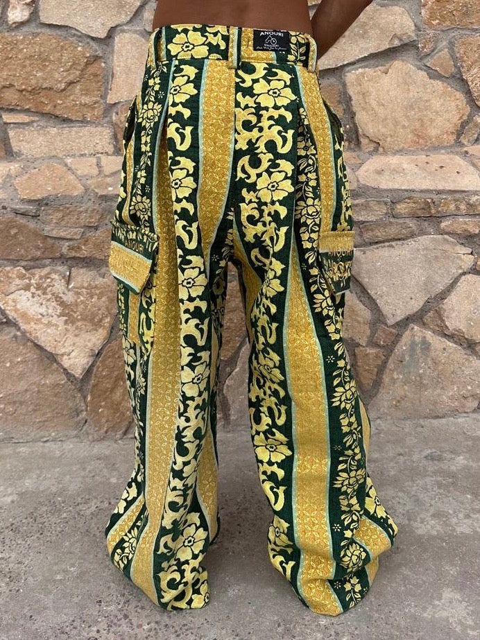 Anouris Original PANT with wide legs with two pockets  side yellow and green print “Carpet” UNISEX