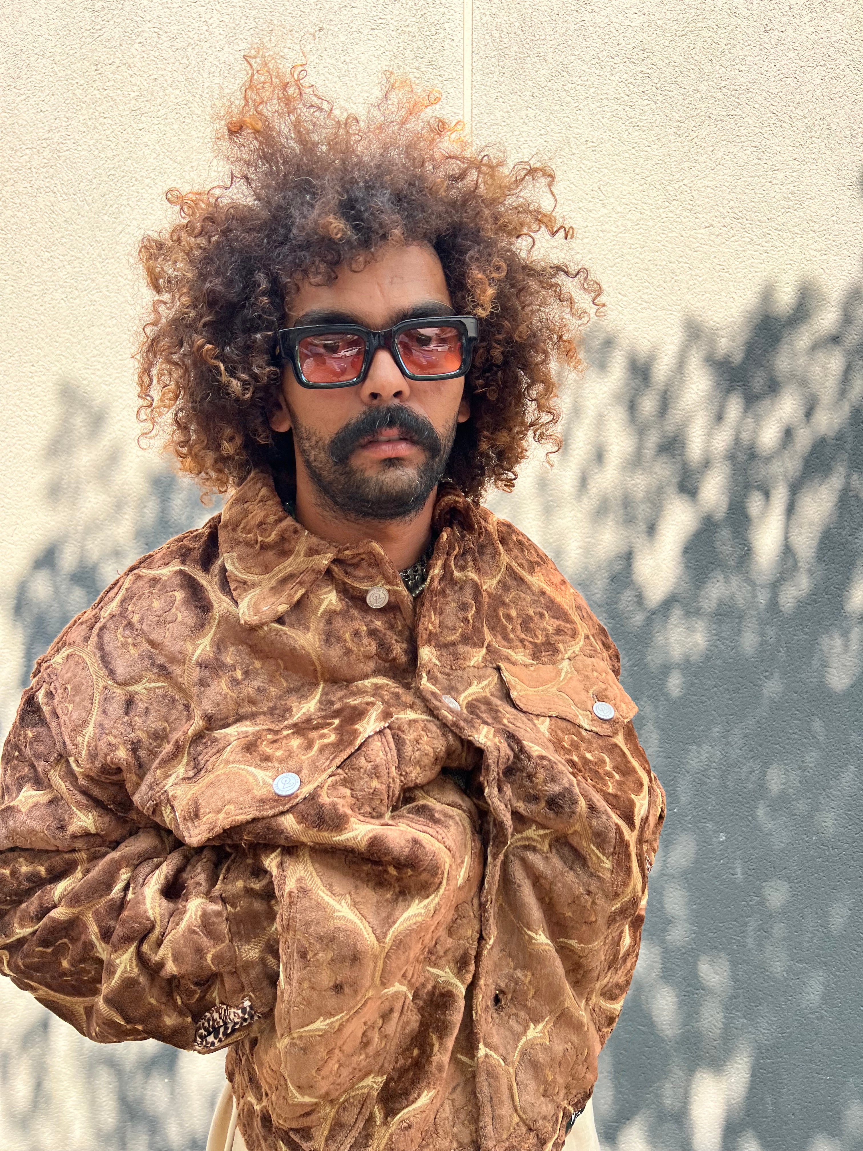 Moroccan hand made with unique design brown color ,  carpet Jacket UNISEX