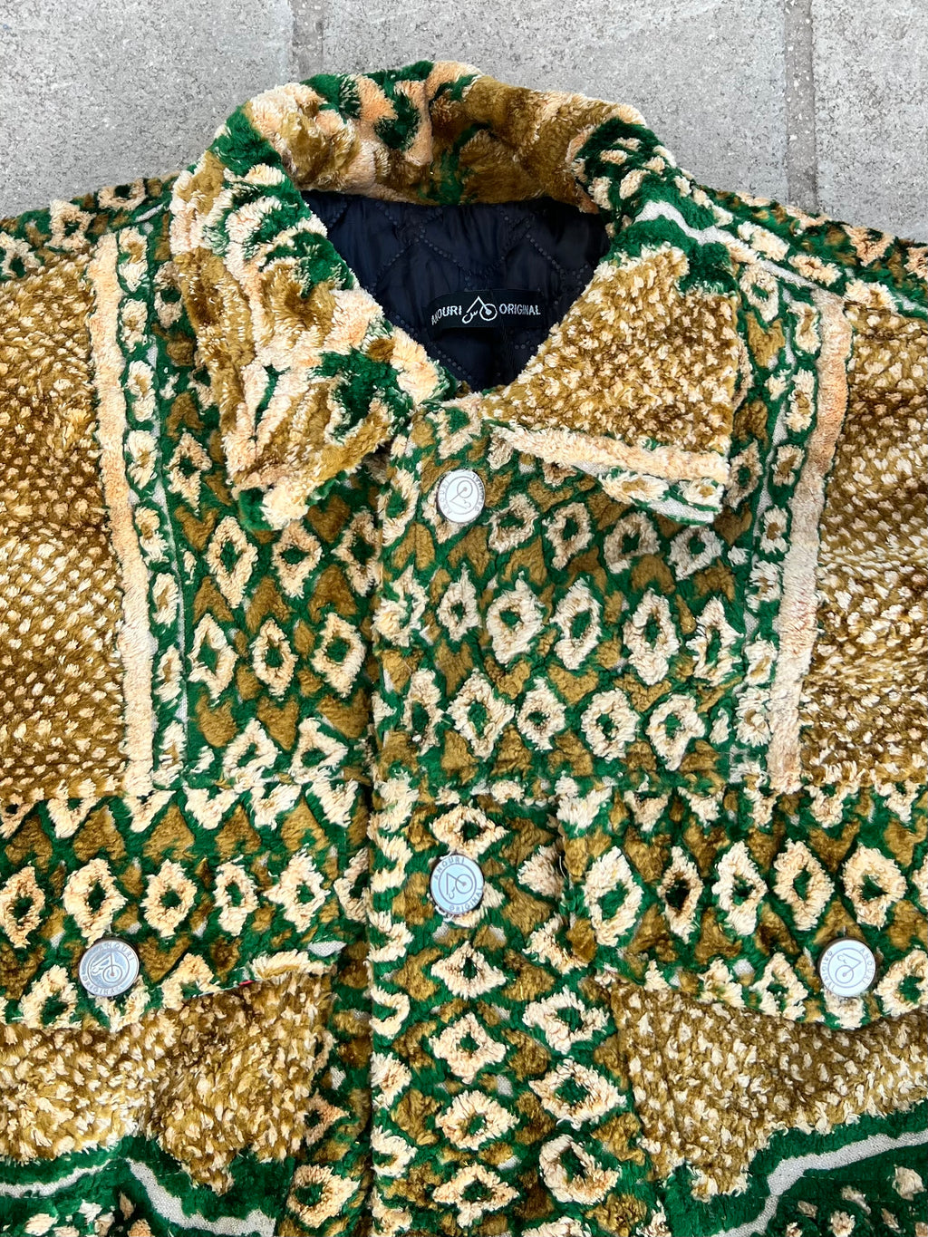 Moroccan hand made with unique green and yellow color,  carpet Jacket UNISEX