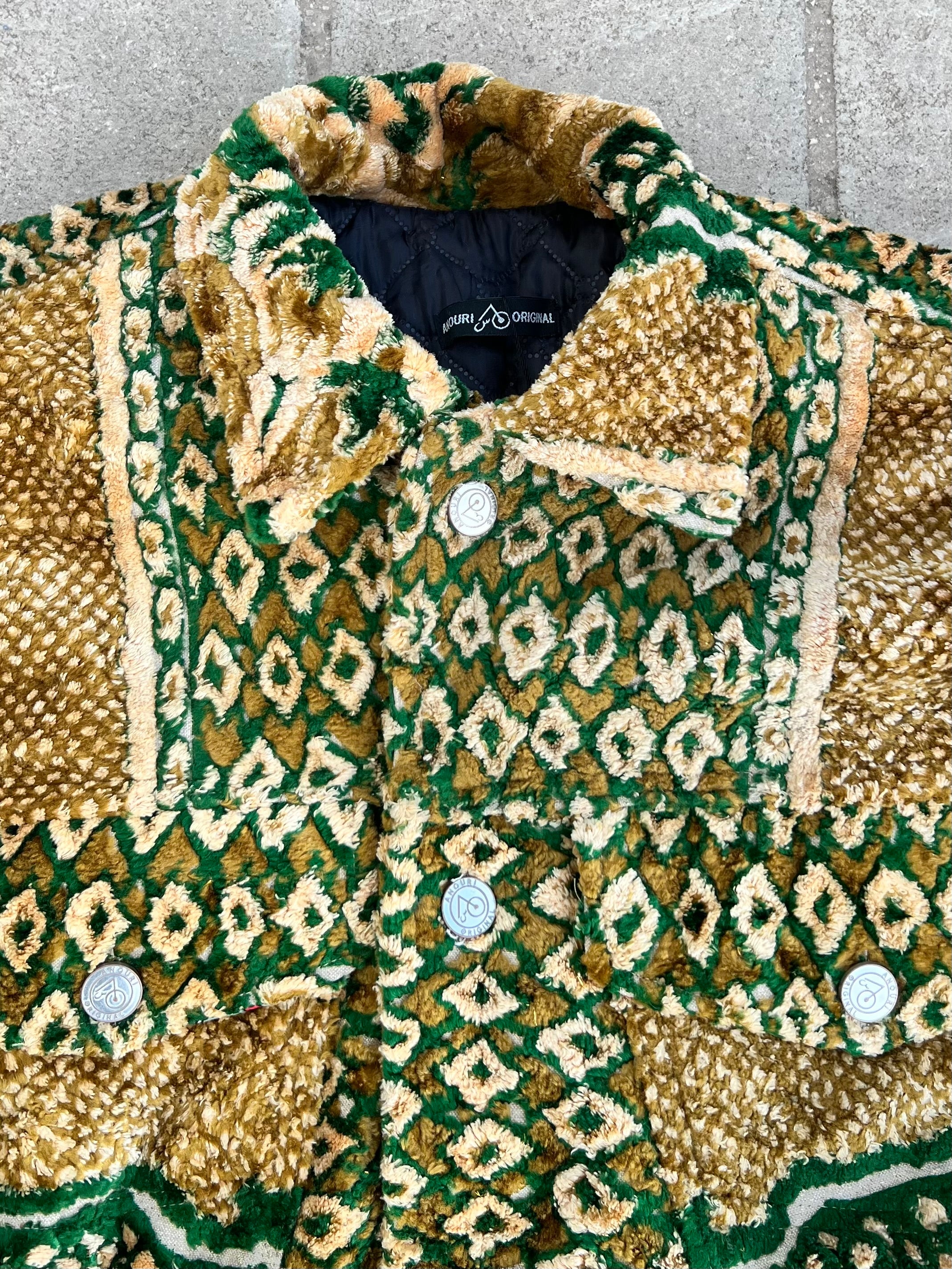Moroccan hand made with unique green and yellow color,  carpet Jacket UNISEX