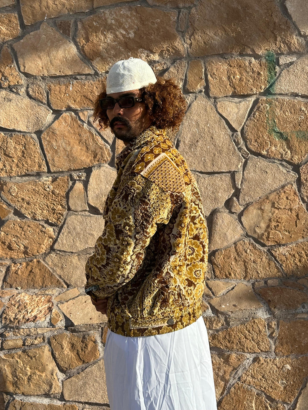 Moroccan hand made with unique yellow and brown design carpet Jacket UNISEX