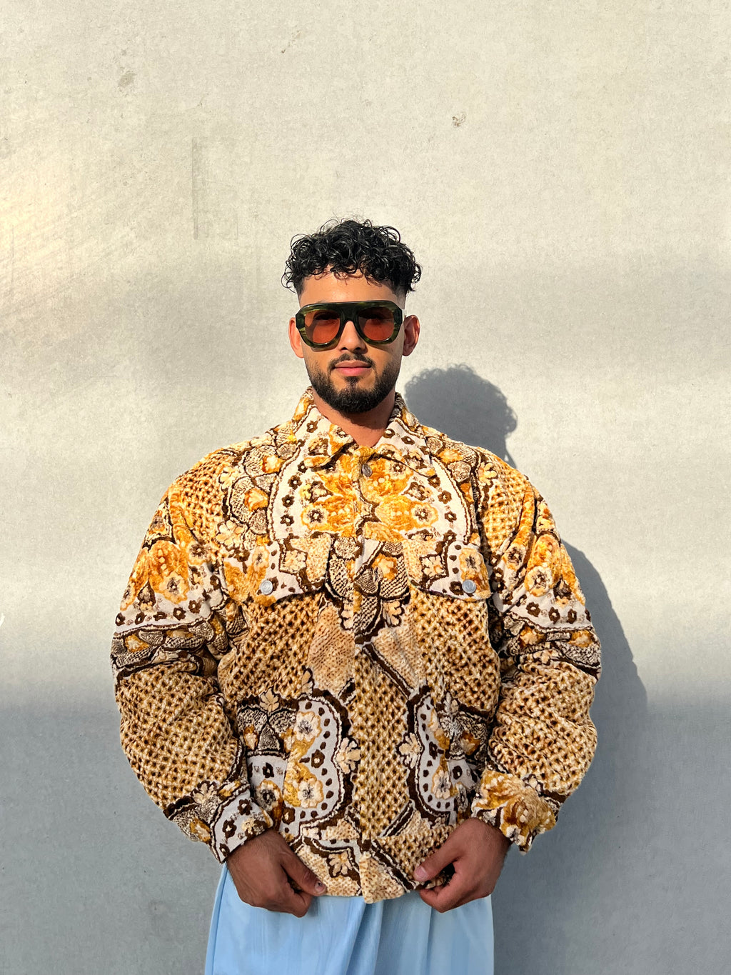 Moroccan hand made with unique yellow and brown color,  carpet Jacket UNISEX