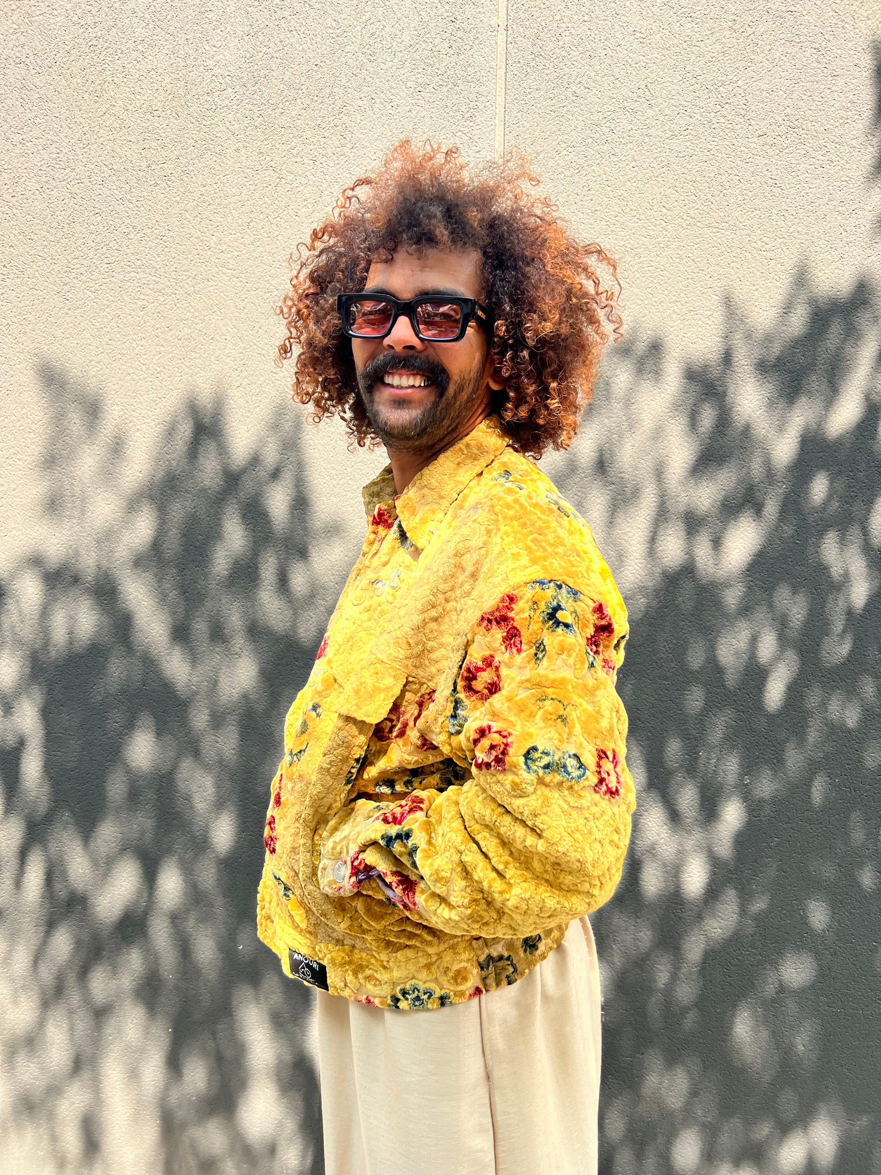 Moroccan hand made with unique flowers and yellow color,  carpet Jacket UNISEX