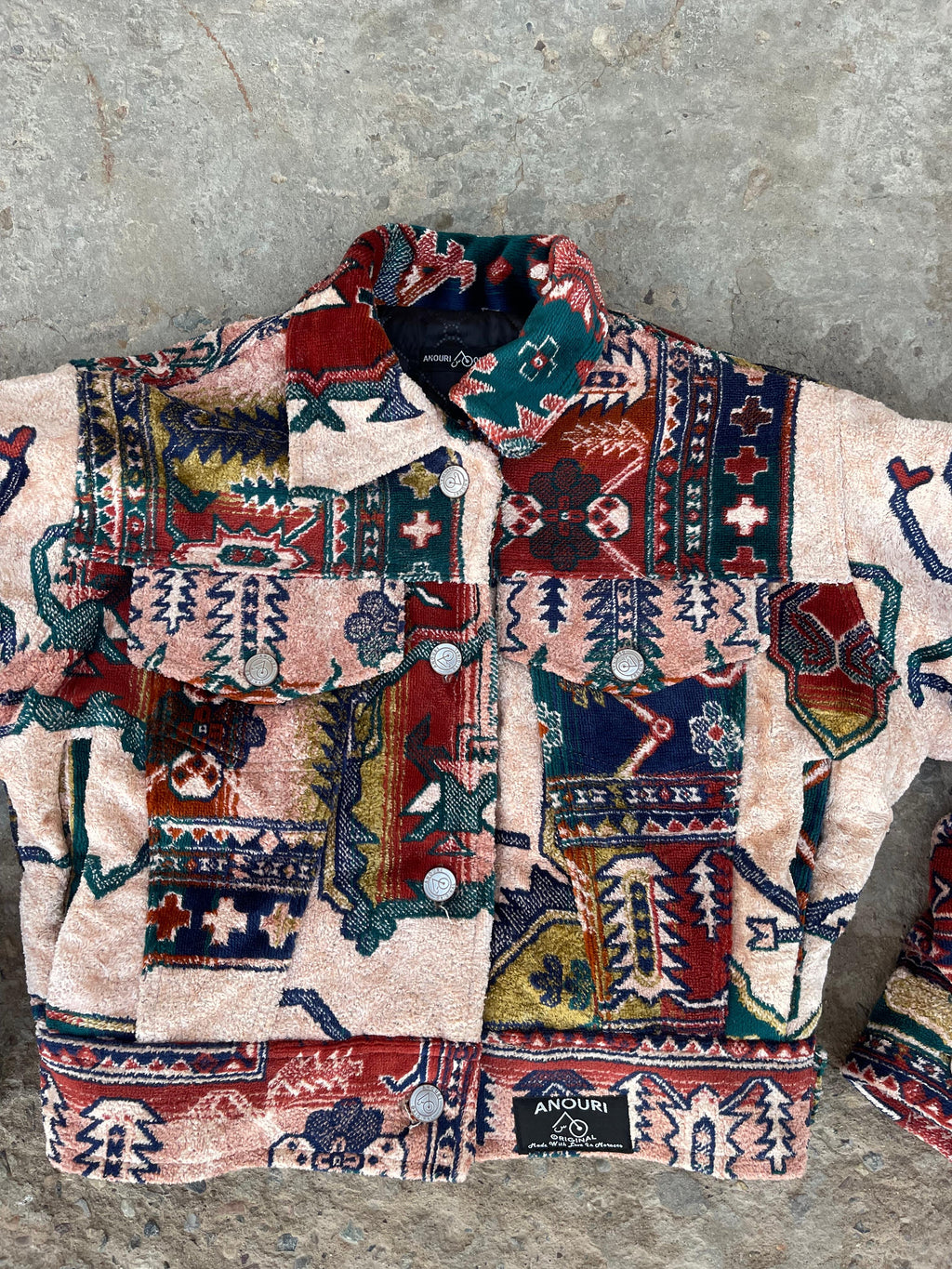 Moroccan hand made colorful and unique designs short carpet Jacket for female