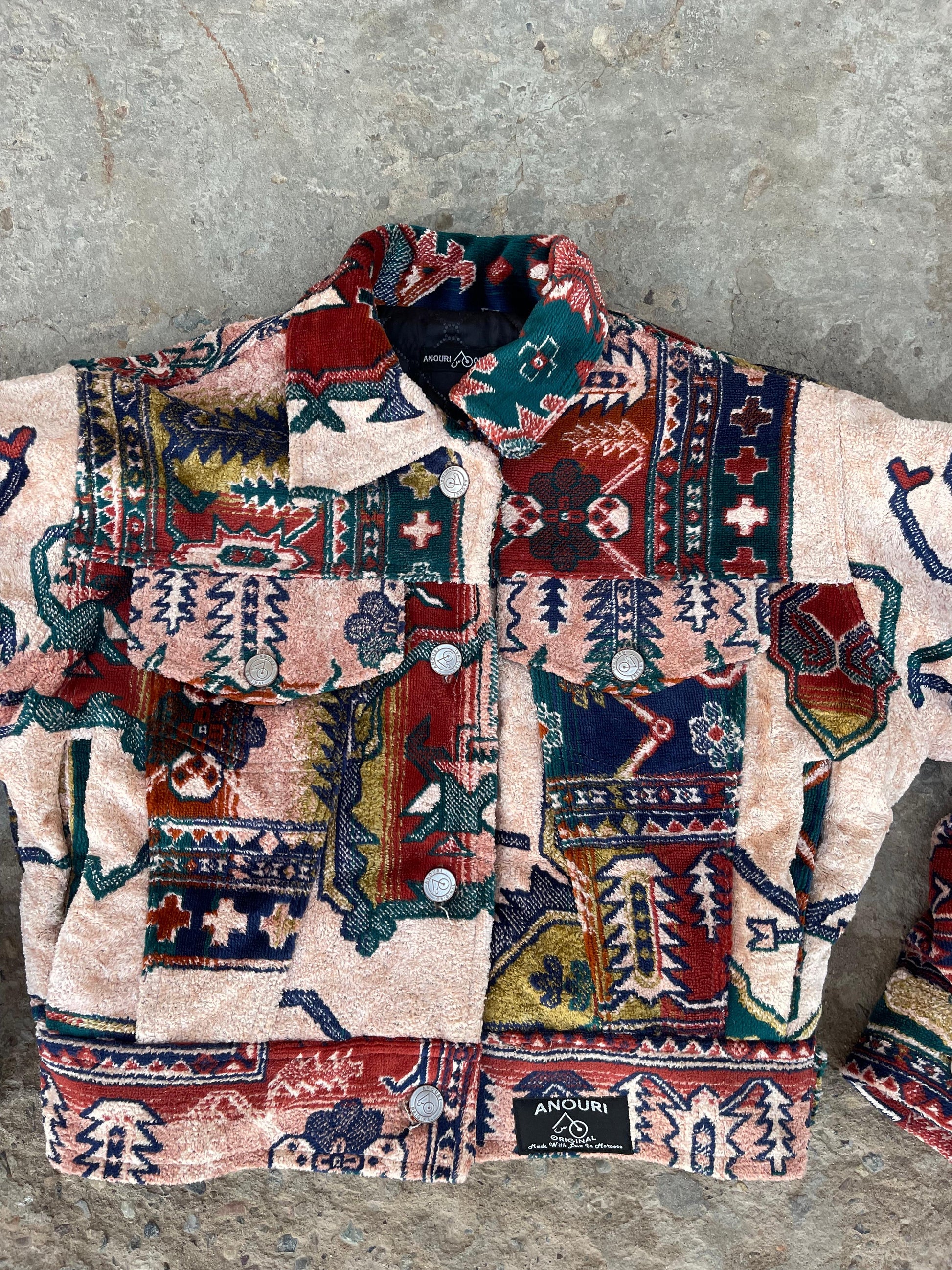 Moroccan hand made colorful and unique designs short carpet Jacket for female