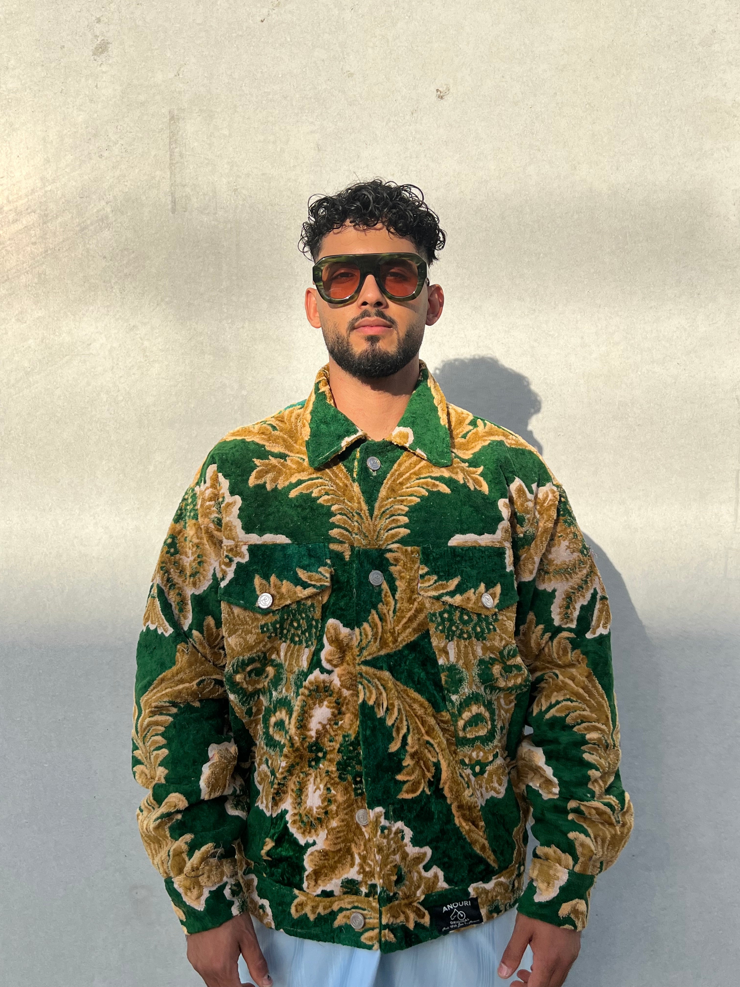 Moroccan hand made with unique yellow and green color,  carpet Jacket UNISEX
