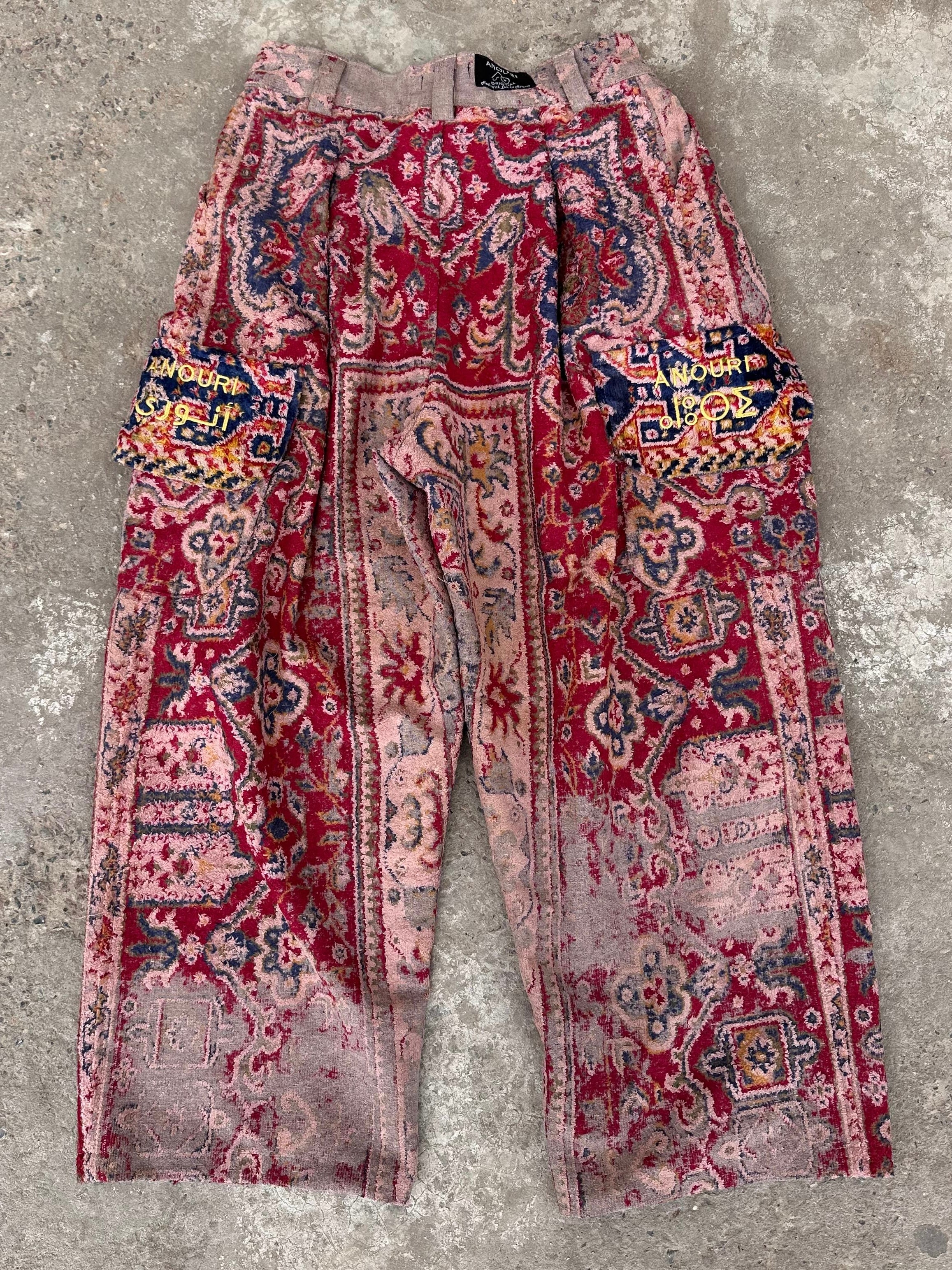 Anouris Original PANT with wide legs with two pockets  side unique red print “Carpet” UNISEX