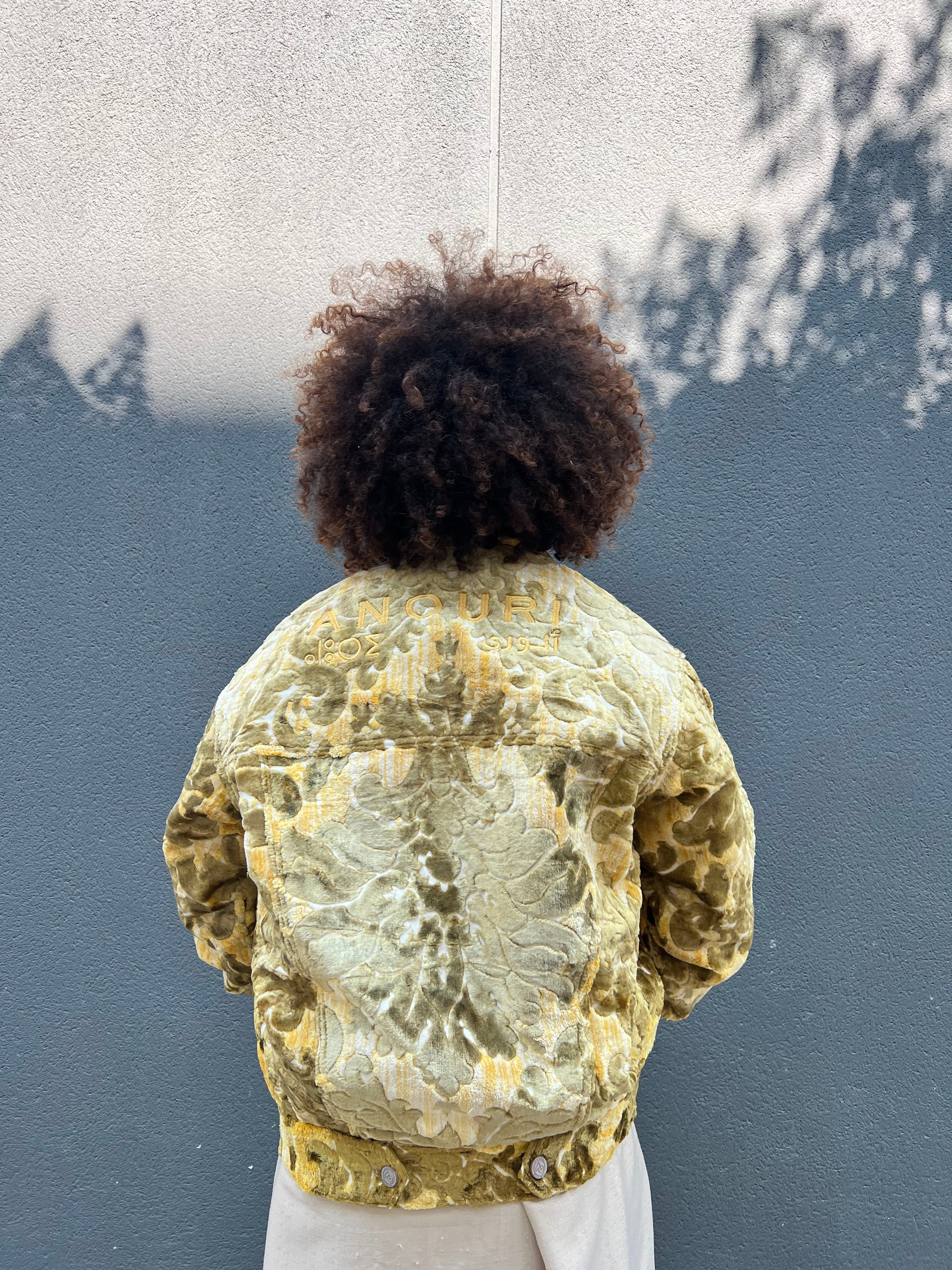 Moroccan hand made with unique light green with yellow color,  carpet Jacket UNISEX