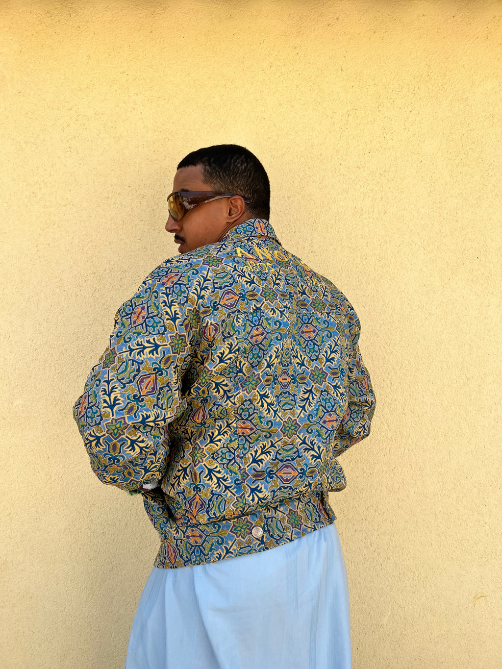 Moroccan hand made with unique colorful blue yellow color ,  carpet Jacket UNISEX
