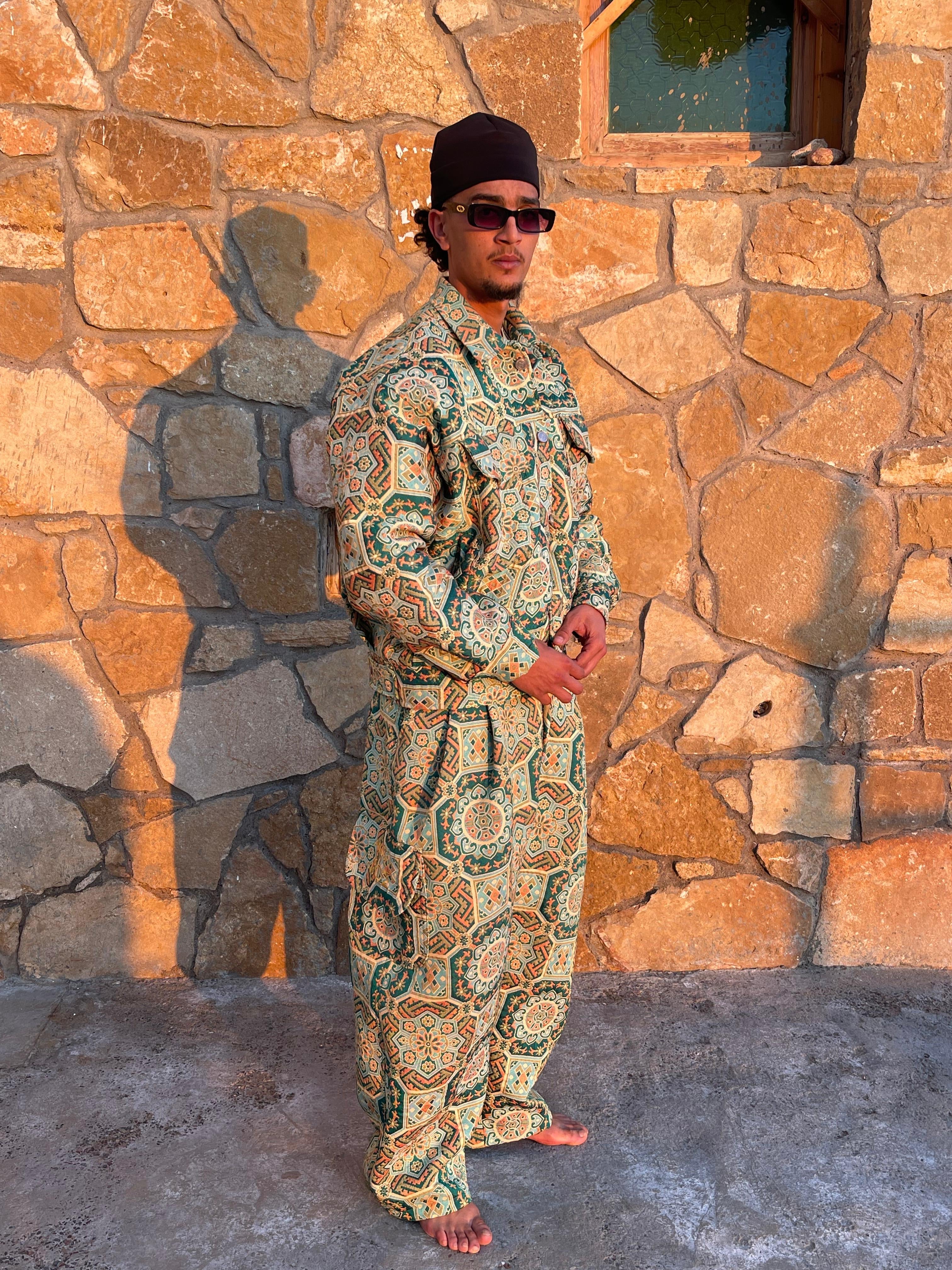 Moroccan hand made unique light green Carpet set UNISEX