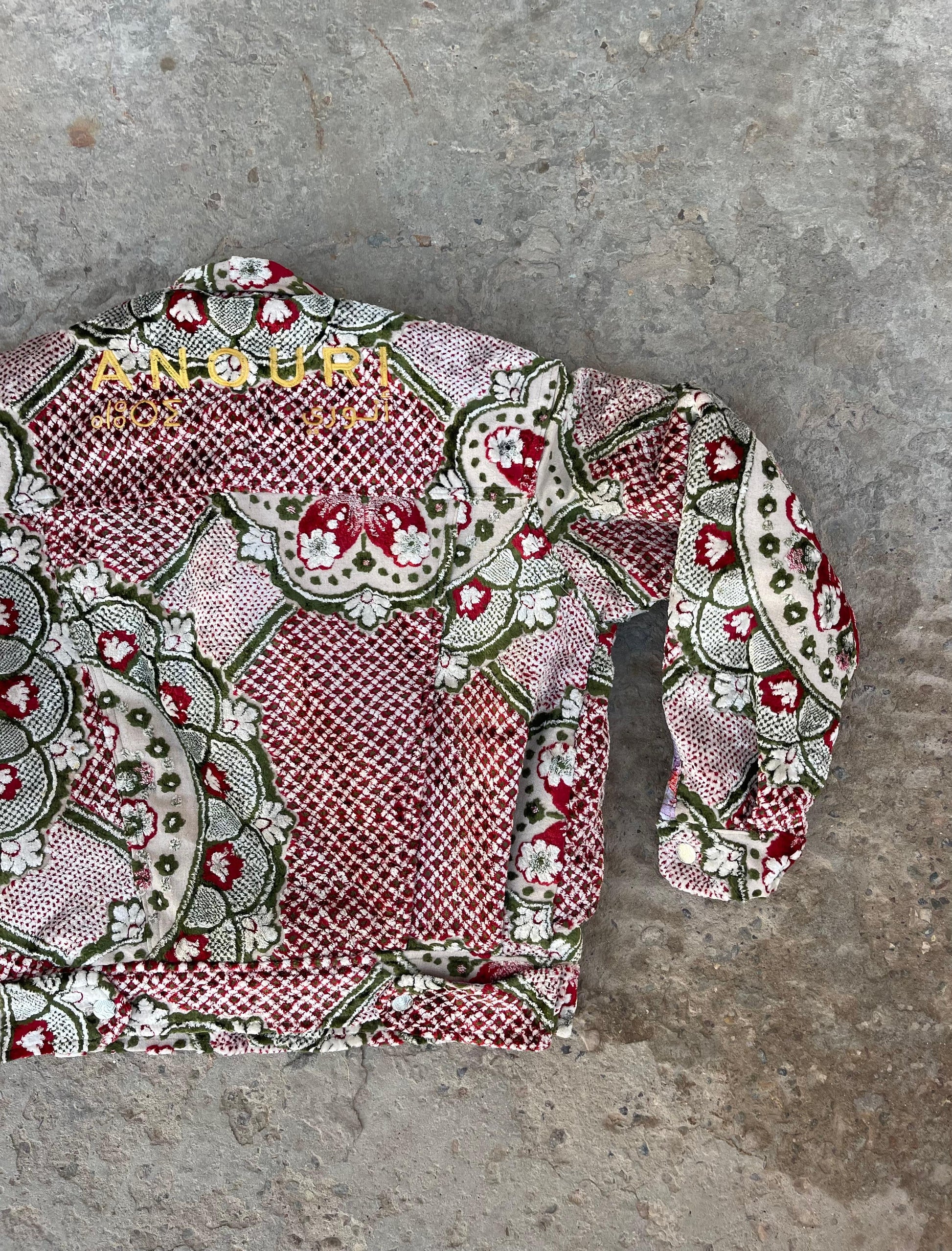 Moroccan hand made with unique Red&green  design carpet Jacket UNISEX