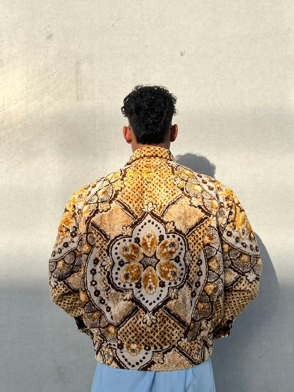 Moroccan hand made with unique yellow and brown color,  carpet Jacket UNISEX