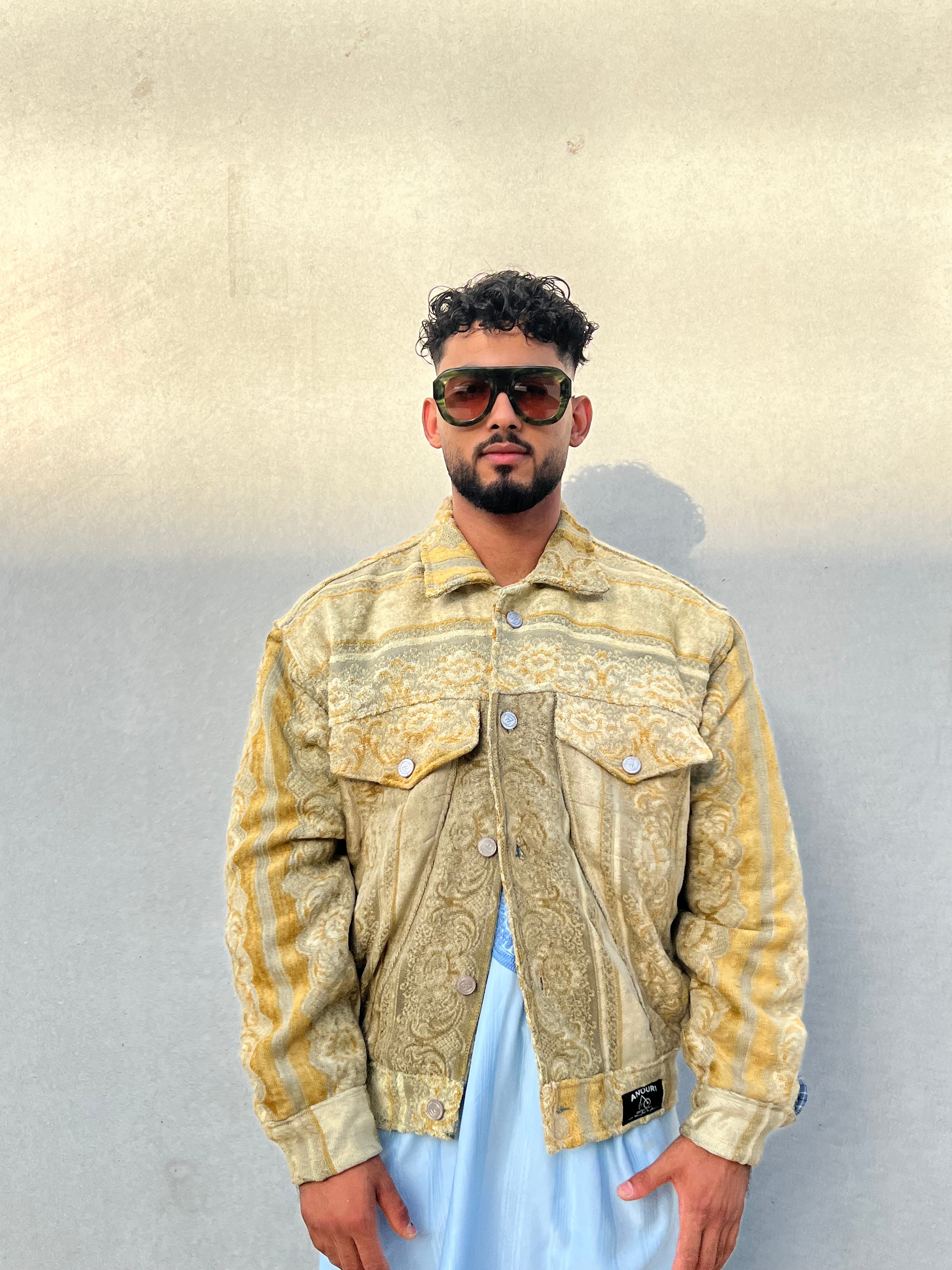 Moroccan hand made with unique light green and yellow color,  carpet Jacket UNISEX