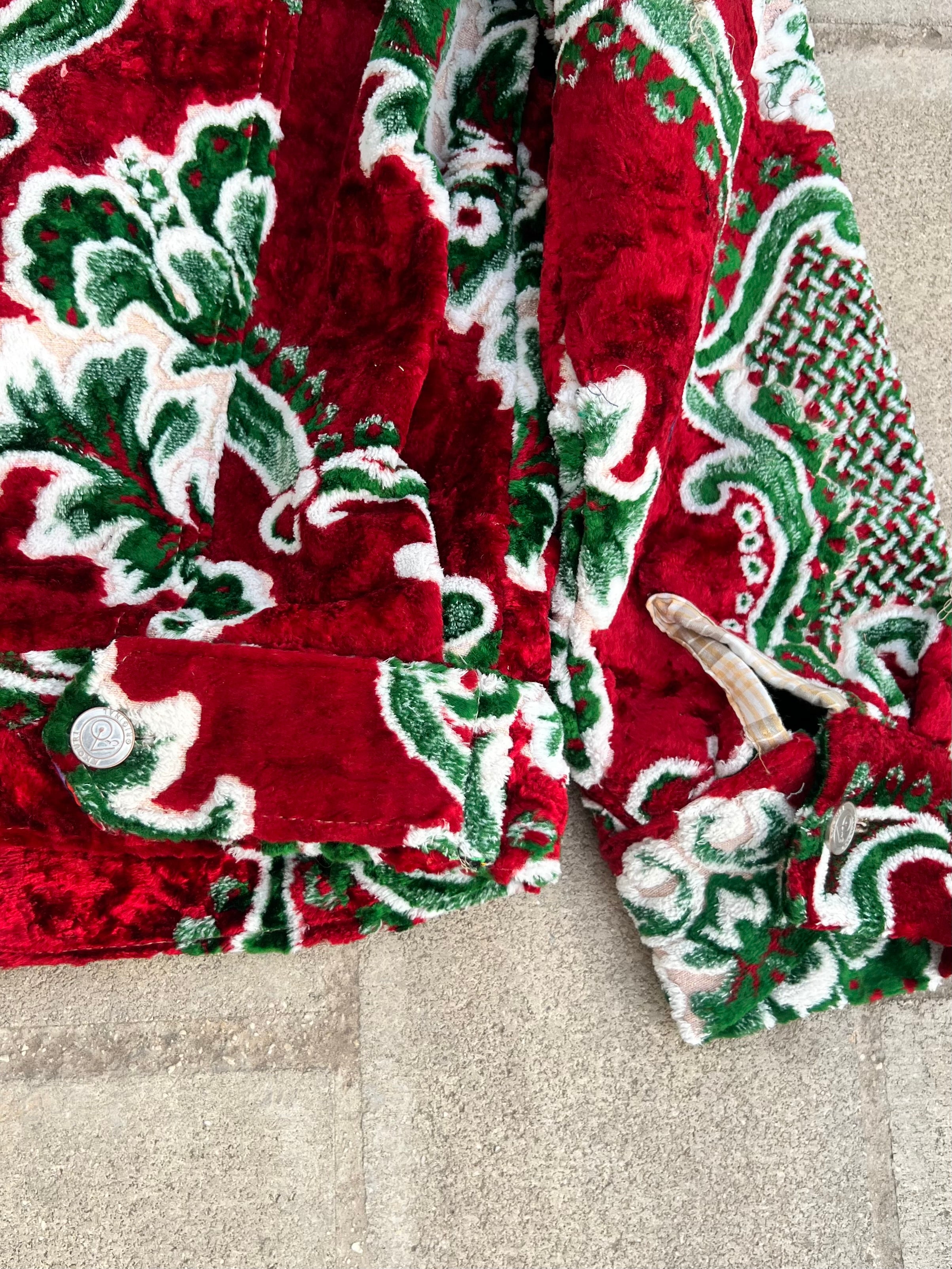 Moroccan hand made with unique design red and green color ,  carpet Jacket UNISEX