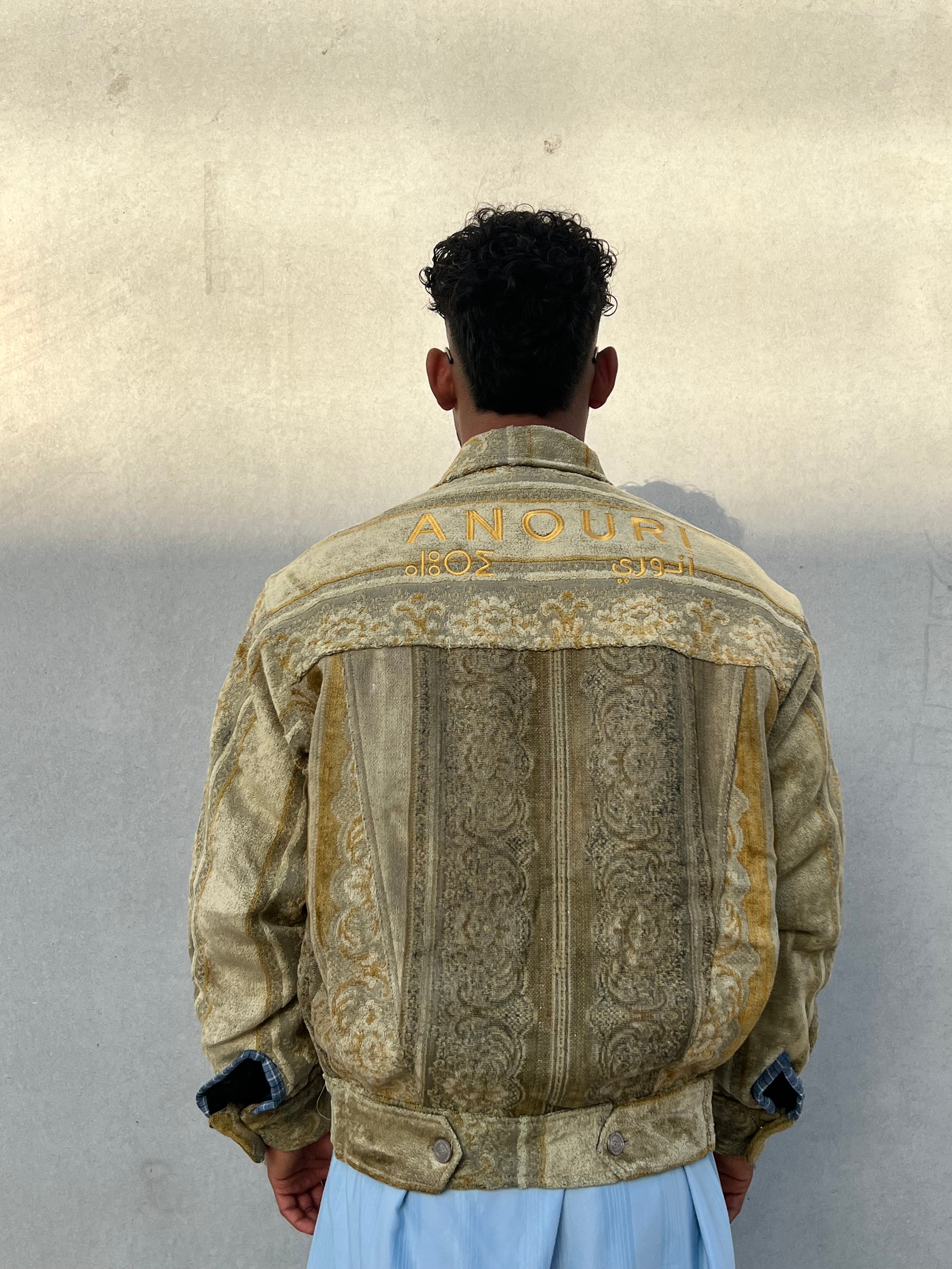 Moroccan hand made with unique light green and yellow color,  carpet Jacket UNISEX