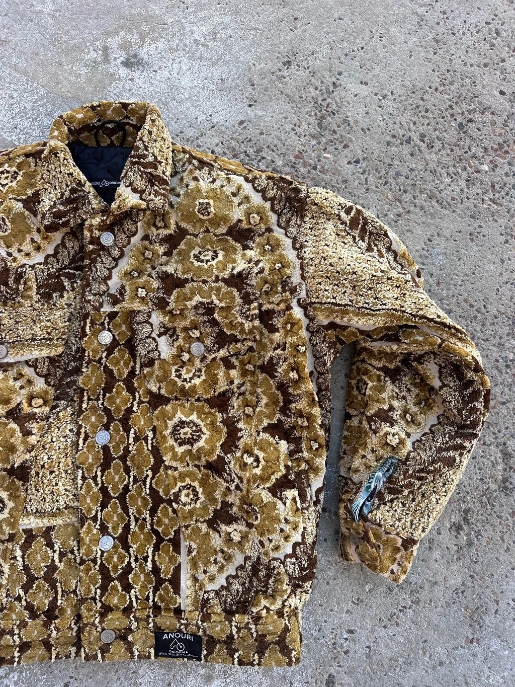 Moroccan hand made with unique yellow and brown design carpet Jacket UNISEX
