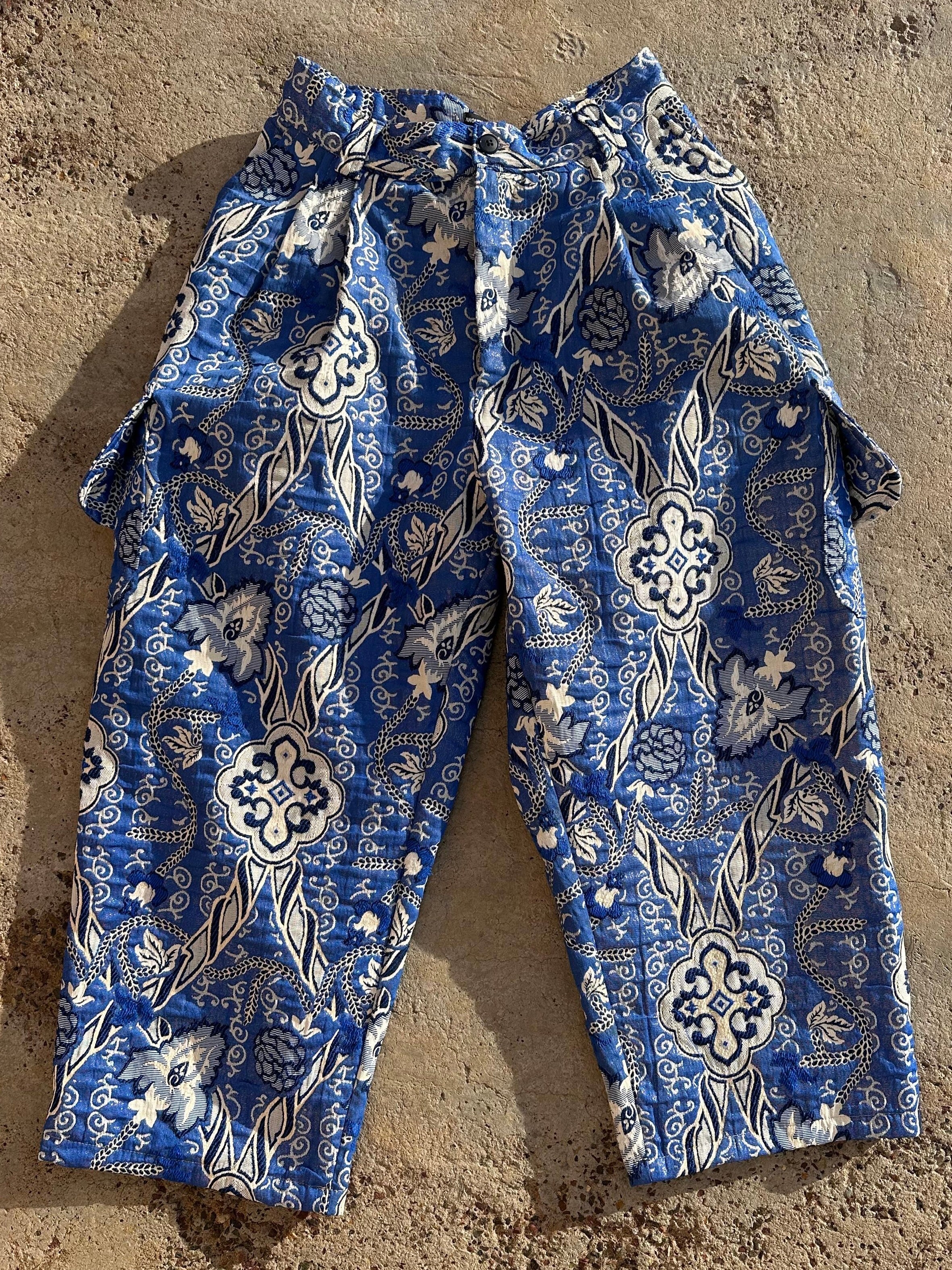 Anouris Original PANT with wide legs with two pockets  side unique light blue print “Carpet” UNISEX